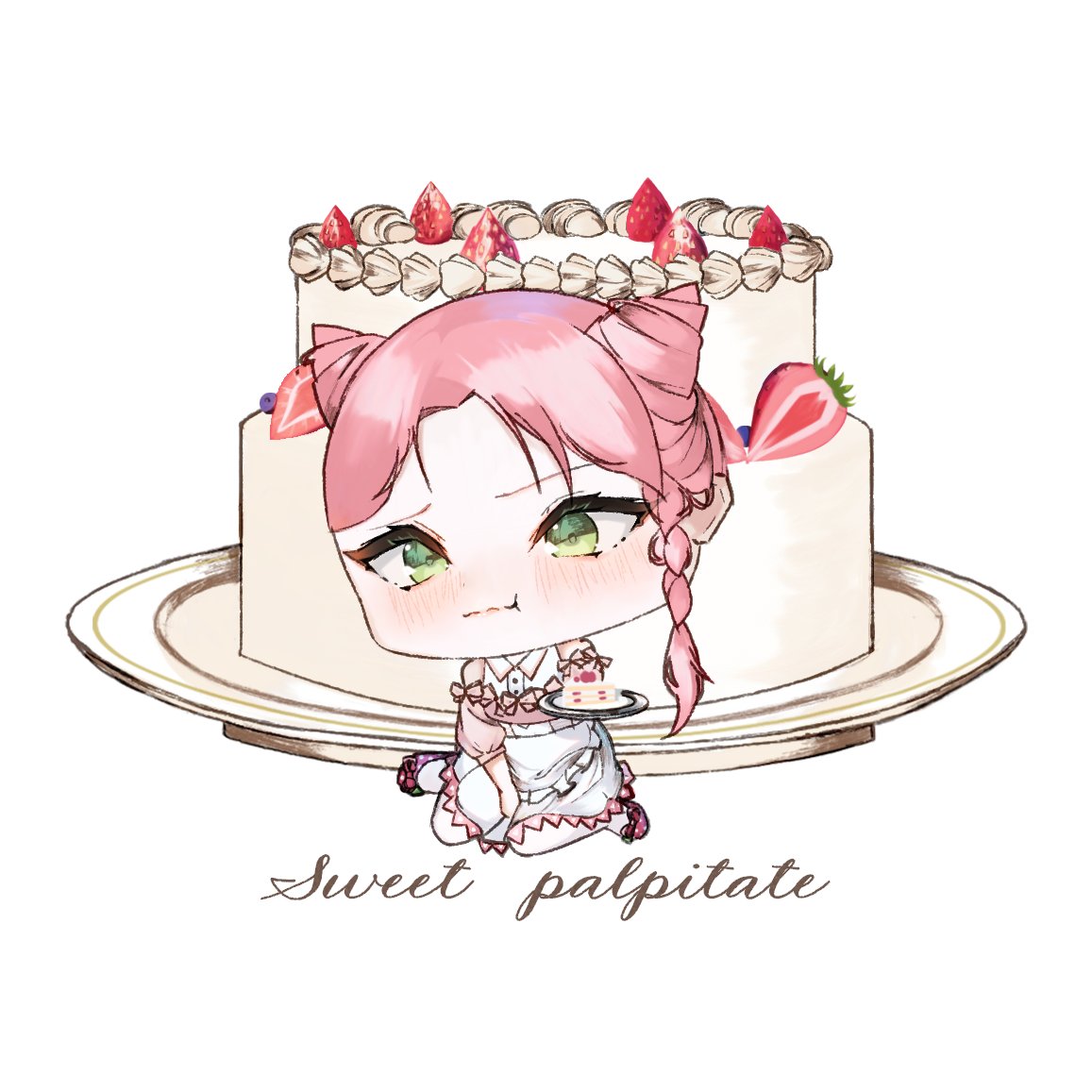 「palpitate collection」シリーズのショートケーキのシールです。長女はドジっ子でツンデレな性格。ドジした姿が可愛いと思っている客にちょっと不満な顔な表情でぺたん座りしてるポーズにしました。
#COMITIA153
#CutePlanet
#レトロ可愛い
#ケーキの擬人化
#コミティア153