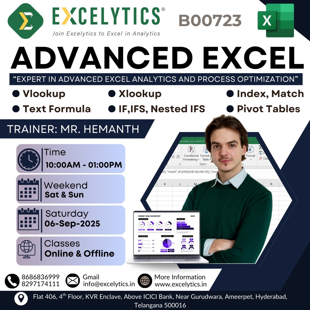 excelytics_info's tweet image. Hi,

Hope you are doing well, wanted to keep you posted that we have Demo session Adv Excel on 06-Sep-2025 between 10:00AM-01:00PM by Mr. Hemanth 

 Registration Link :  forms.gle/sKoE3RXg86kVcg…

 WhatsApp Link : chat.whatsapp.com/Ce8LfDBKnOFKPP…

 Zoom Link : excelytics.info/B00723