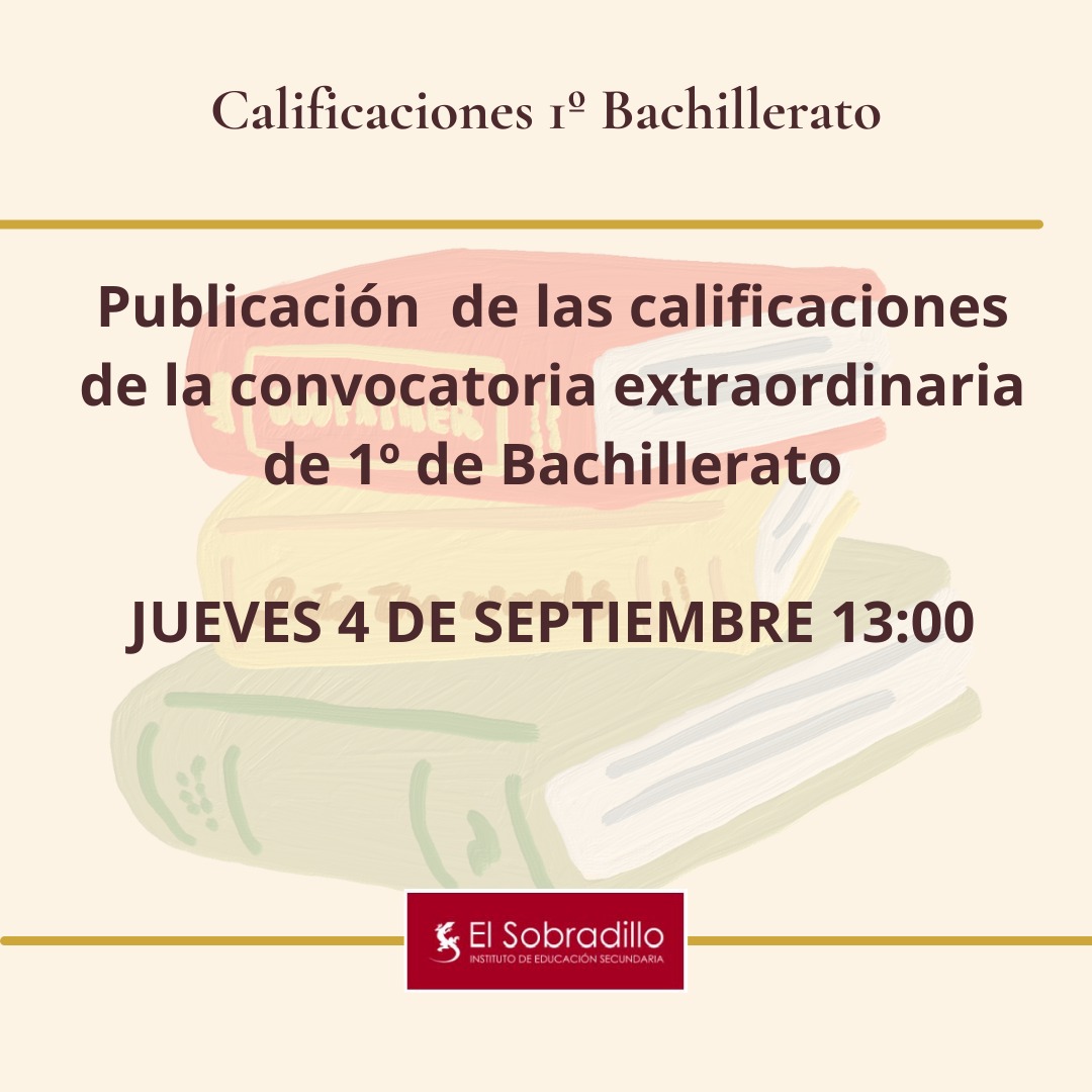 Mañana publicamos las notas de la evaluación extraordinaria de 1° de bachillerato en Pincel Ekade. ¡Suerte!