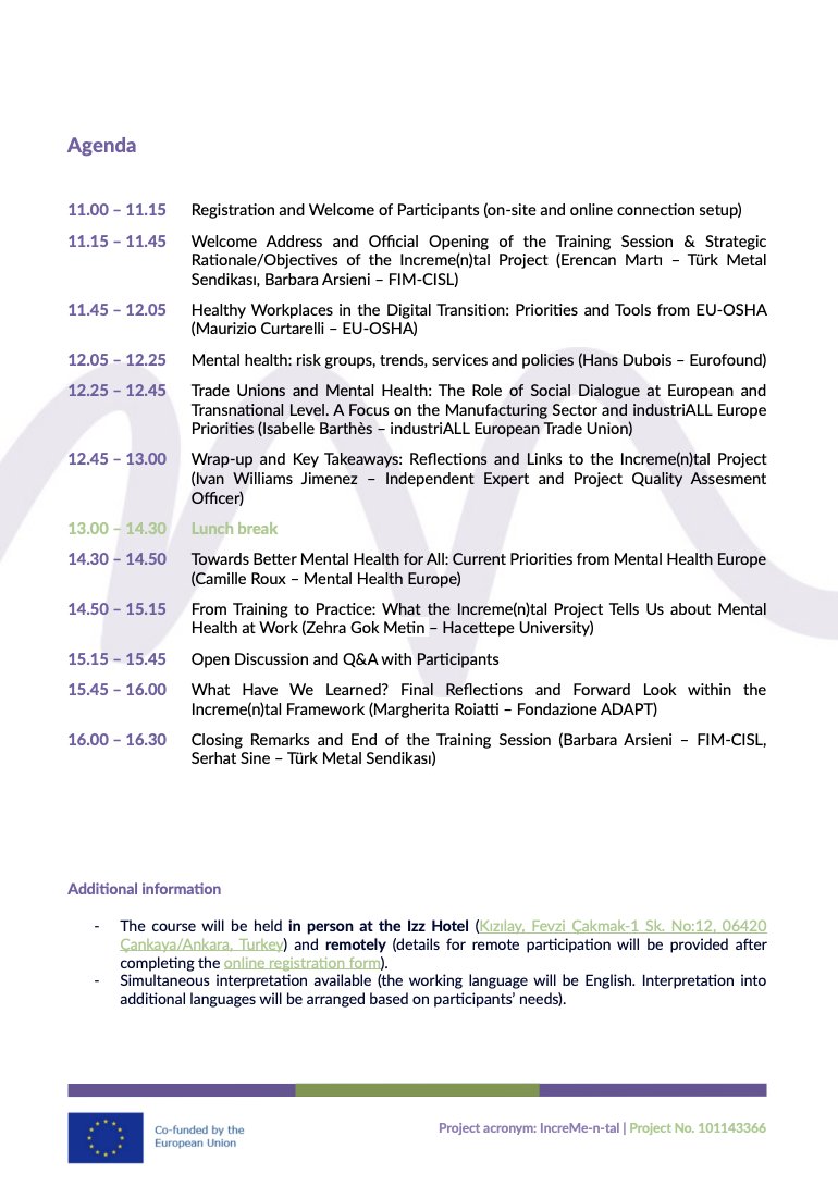 ADAPT_bulletin's tweet image. 🗓️29 Sept | @Increme_n_tal Transnational Training Session 
🔎#MentalHealth at #Work: Policies, Practices, and Prevention Strategies Across Europe and Beyond
🔗 Info and Agenda: adapt.it/incremental/
📝 Register here for online attendance: surveymonkey.com/r/Incremental_…