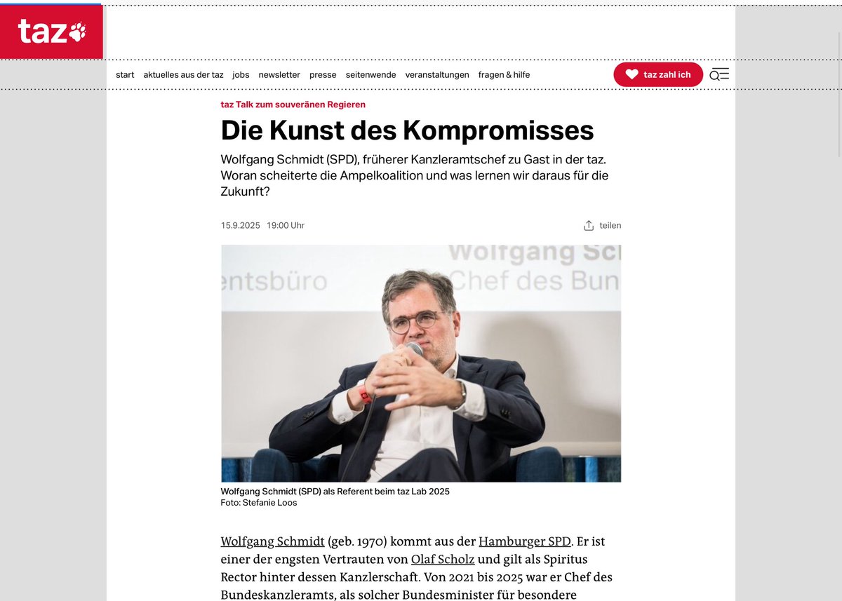 W_Schmidt_'s tweet photo. ‚Talk zum souveränen Regieren - die Kunst des Kompromisses.‘ - so hat @tazgezwitscher die Veranstaltung am Montag, 15.9., 19 Uhr, betitelt. Mal sehen… Ich freue mich auf das Gespräch mit @ale_notbeer &amp; @AFanizadeh. 

Eintritt frei, Anmeldung nötig. 

👉 https://t.co/DDTMLkJmU7 https://t.co/VnrURxv7N1