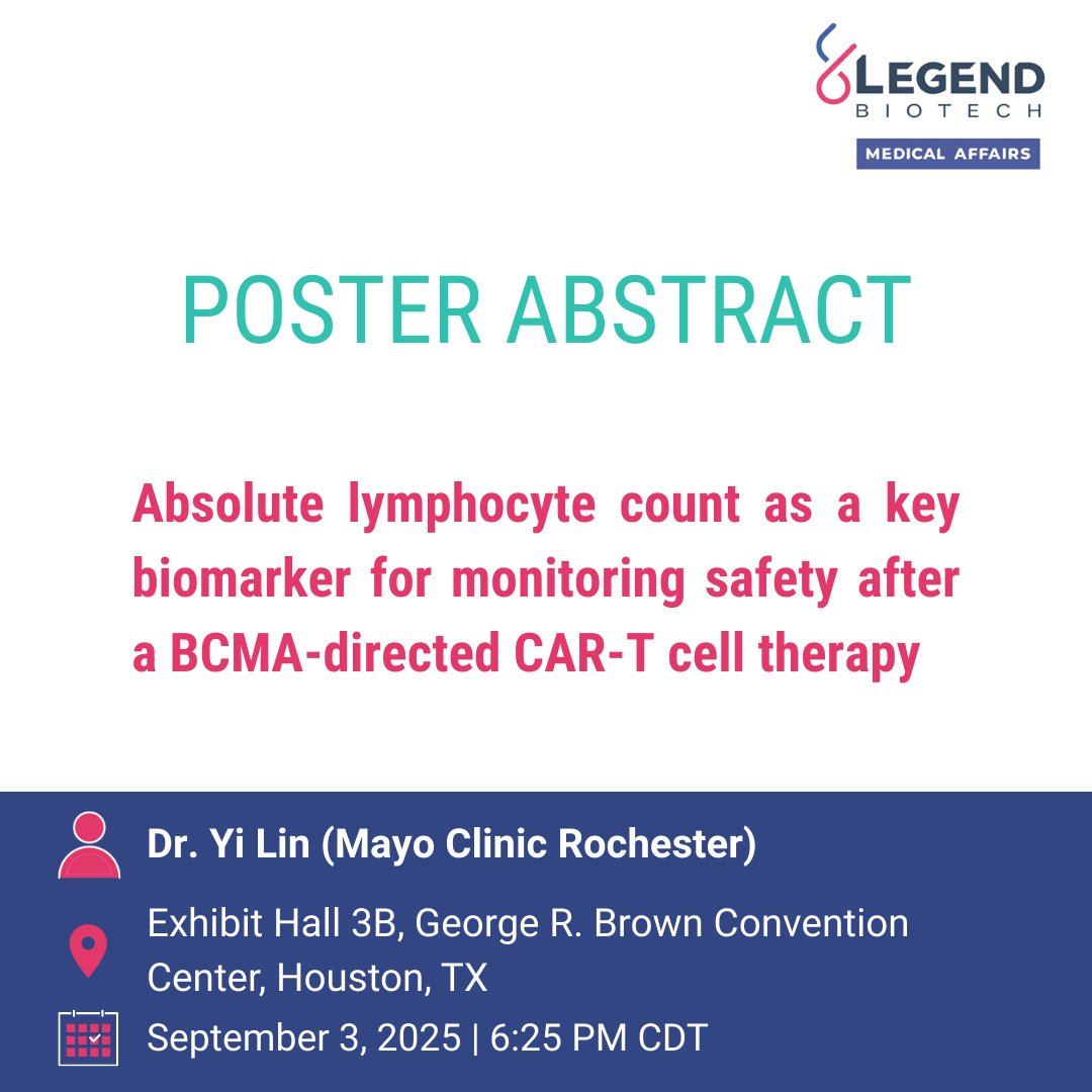 For US HCPs at #SOHO2025, Yi Lin (<a href="/YiLinMDPhD/">Yi Lin</a>) of Mayo Clinic Rochester presents an encore presentation analyzing ALC as a key biomarker for safety monitoring after a BCMA-directed #CART cell therapy. #mmsm