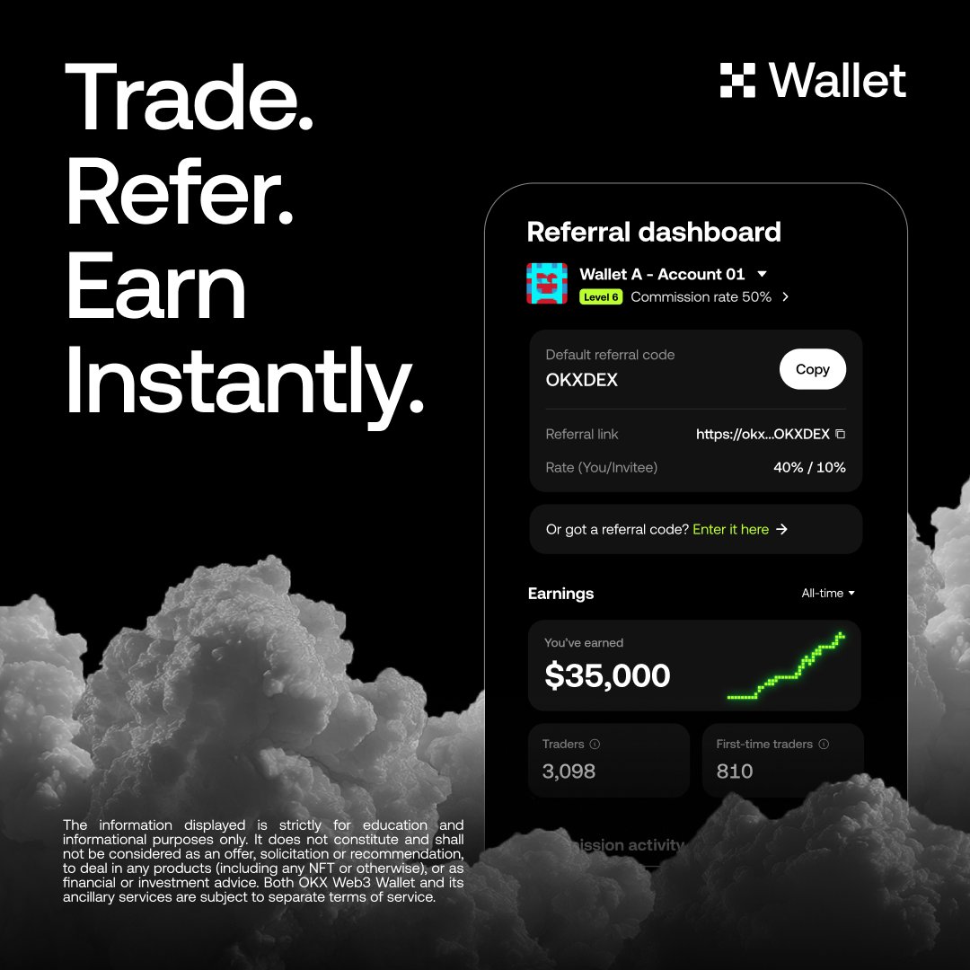 Onchain Referrals just got an upgrade ⬆️ Earn up to 50% commission - paid  instantly to your @Wallet, across Solana, Ethereum & other EVM-compatible  chains like Base & Arbitrum. No claiming needed.