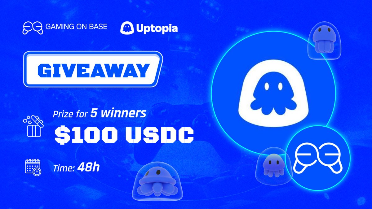 Gaming on Base (@gamingonbase) on Twitter photo ๐GIVEAWAY EVENT ๐ค
๐ Prize pool for 5 winners
$100 in USDC
โ๏ธ To Enter:
1๏ธโฃ Follow <a href="/GamingOnBase/">Gaming on Base</a> x <a href="/Uptopia_xyz/">Uptopia๐ชผ๐น๏ธ</a>
2๏ธโฃ โค๏ธ , Repost
3๏ธโฃ Tag 3 friends
โฐ 48h
#Base ๐GIVEAWAY EVENT ๐ค
๐ Prize pool for 5 winners
$100 in USDC
โ๏ธ To Enter:
1๏ธโฃ Follow <a href="/GamingOnBase/">Gaming on Base</a> x <a href="/Uptopia_xyz/">Uptopia๐ชผ๐น๏ธ</a>
2๏ธโฃ โค๏ธ , Repost
3๏ธโฃ Tag 3 friends
โฐ 48h
#Base