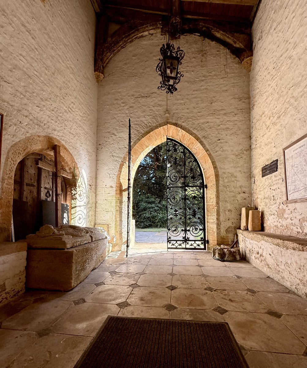 ‘The south porch of St. Andrew's Church in Trent, Dorset, is a notable architectural feature dating to the early 14th century. It is attached to the west face of the church's tower. 

The entrance features a two-centred outer archway, with a continuous chamfered order’ 

A joy!