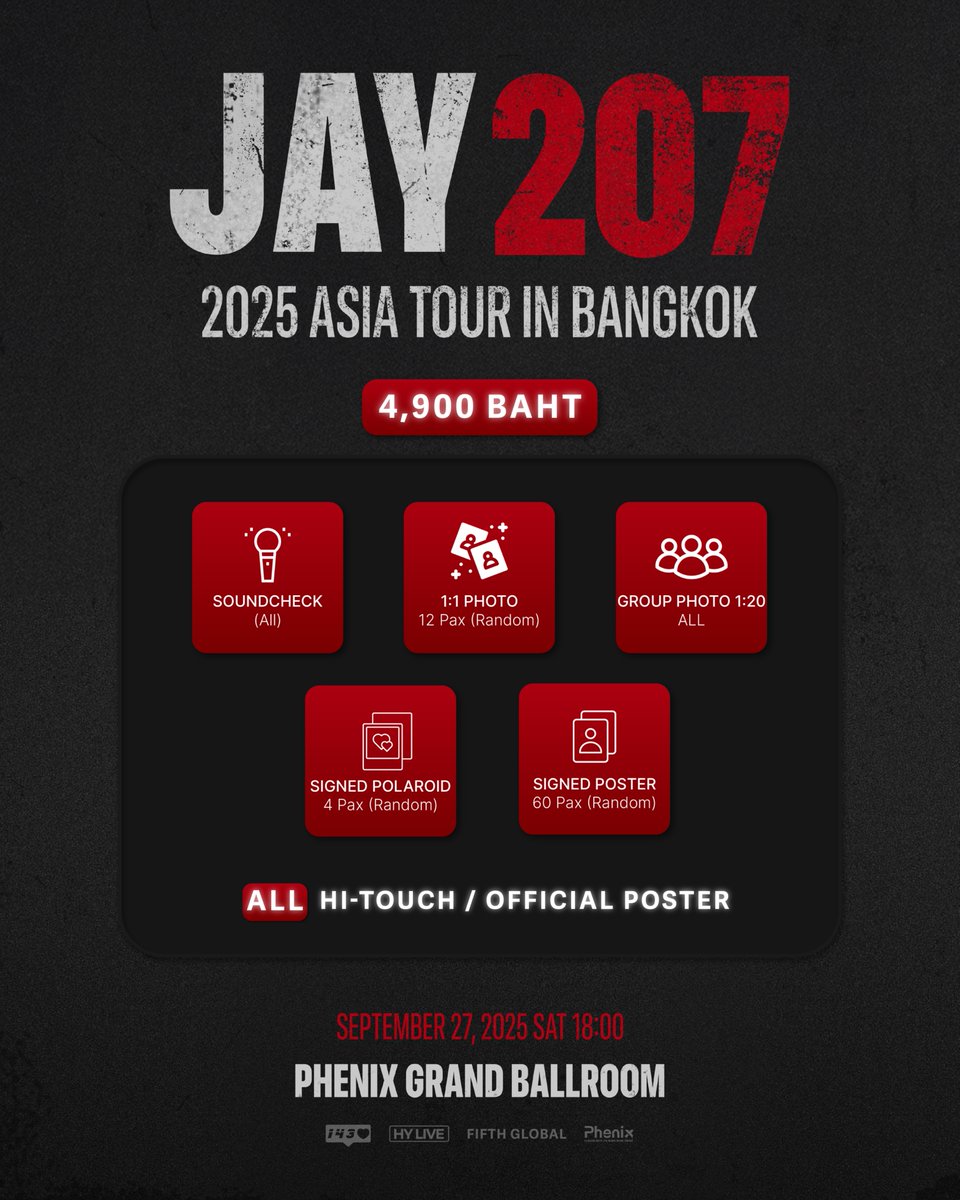 JAY 207 Asia Tour Bangkok

Zone A1, N line ticket sales. 

Sound check ⭕
Group photo ⭕
1:1 photo, signed Polaroid, signed poster ➡️ draw

I'm a foreigner, so I want to trade directly. It's the back seat, so I'm going to sell it at a lower price❤ than the original price

DM