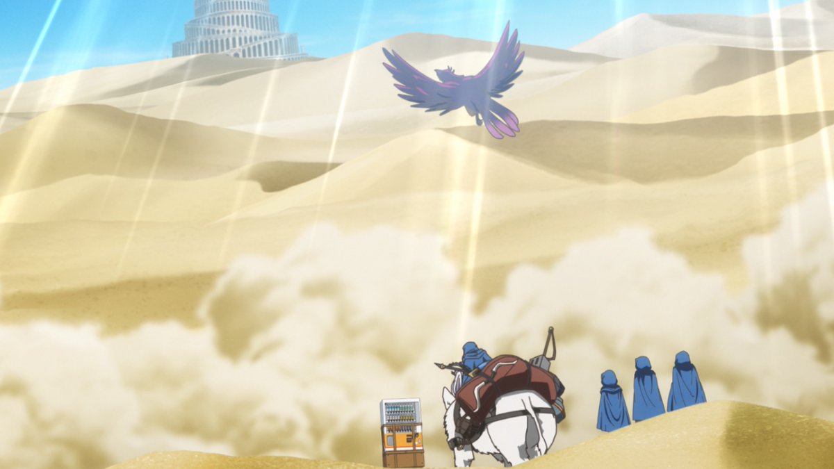 jihanki_anime's tweet image. ◥◣次週9月10日（水）放送の第11話🌟◢◤
TVアニメ
#自動販売機に生まれ変わった俺は迷宮を彷徨う 2nd season

━💭第11話 灼熱の砂漠へ💭━
突然姿を消したへブイの後を追い、
灼熱の砂階層に向かった一行☀️
焼けるような暑さの中で情報を集めると、
そこで浮上したのは「滾る爆炎の団」…