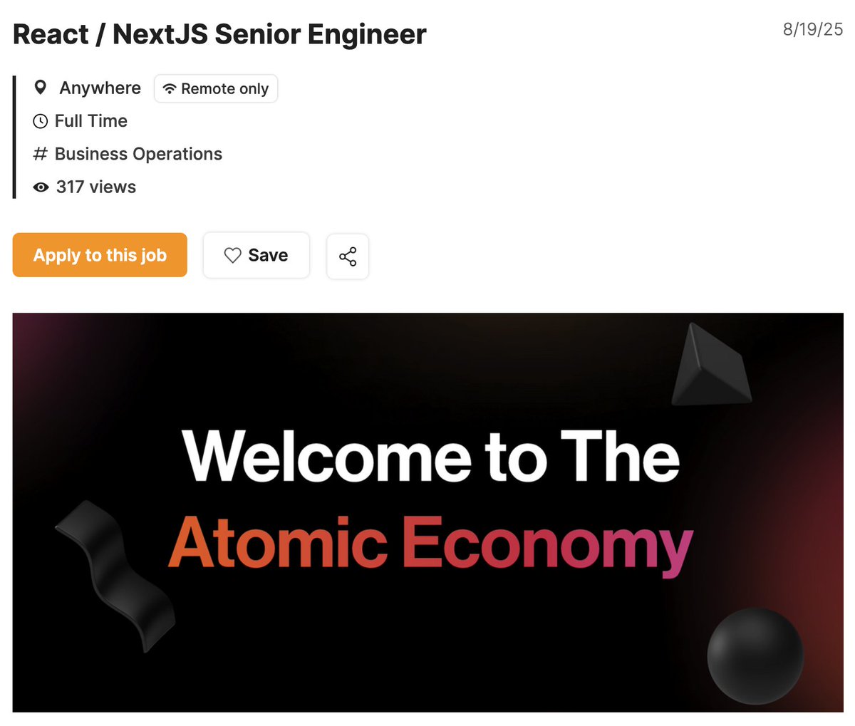 🚨 We’re hiring: React / NextJS Senior Engineer

Join Synonym’s fully remote team and help build the future of open, peer-to-peer technology with Pubky, Bitkit, and more.

Full-time, remote only (outside USA).
Apply here: bitcoinerjobs.com/job/1812978-re…