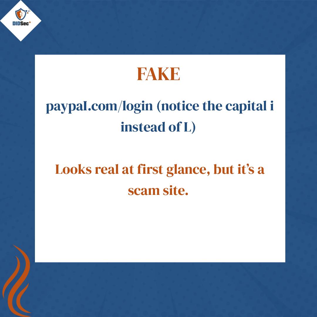 didsecplus's tweet photo. Scammers know most people won’t look too closely at a link before clicking. One small change,an extra letter, a number in place of a letter, or a sneaky “.net” instead of “.com” is all it takes to steal your account.

Swipe through this carousel to see the difference. https://t.co/1KwdOAq59n