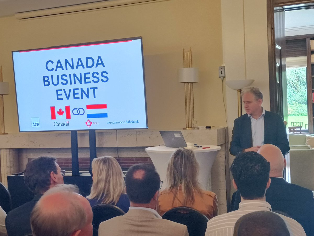 CanadaCommerce's tweet photo. Thank you to Ambassador Adsett and the Trade Commissioners of the 🇨🇦 Embassy for hosting our Canada🇨🇦🇳🇱Netherlands Business Event with RVO, ACE and Rabobank. https://t.co/YVHKVA6LmW