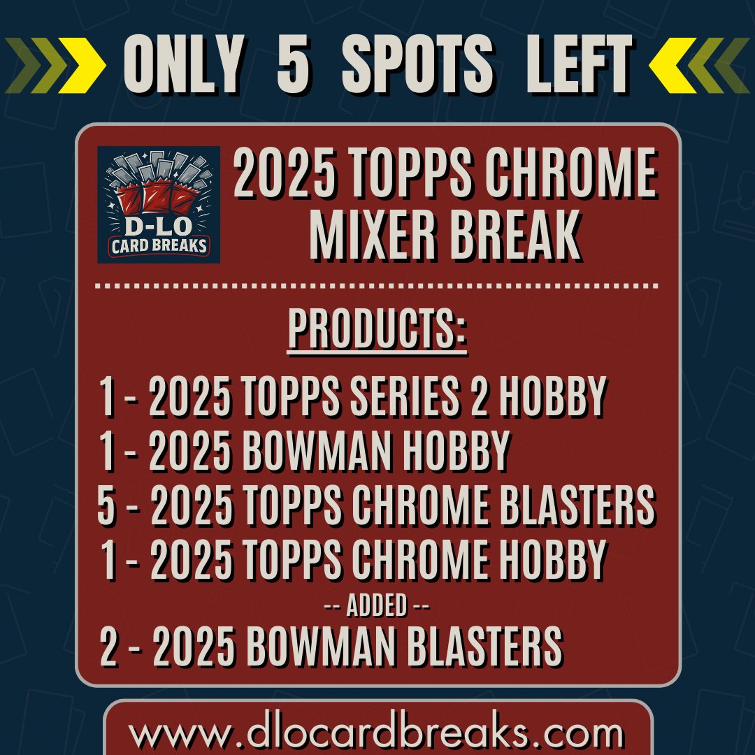 dlocardbreaks's tweet photo. Just FIVE open spots to go!! We’ll get the break scheduled as soon as these last spots get picked up! Who wants in?? https://t.co/jQHZVcsBEw