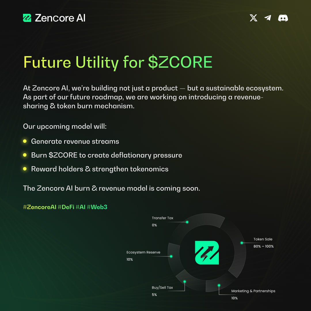 📢 Zencore AI – Revenue Share &amp; Burn Mechanism Launch

We are pleased to announce the upcoming launch of the Revenue and Burn Mechanism for Zencore AI. This initiative is designed to create sustainable value for our community while further enhancing the utility of the Zencore