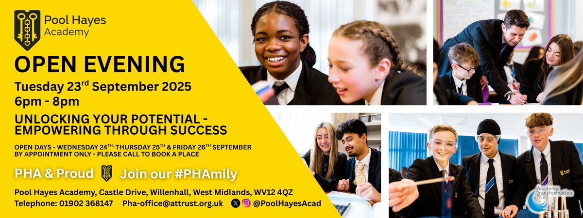 PoolHayesAcad's tweet image. 🔸 Pool Hayes Academy Open Evening 🔸

Tuesday 23rd September 2025, 6pm - 8pm.

No booking necessary! Come along and join our #PHAmily 🙂