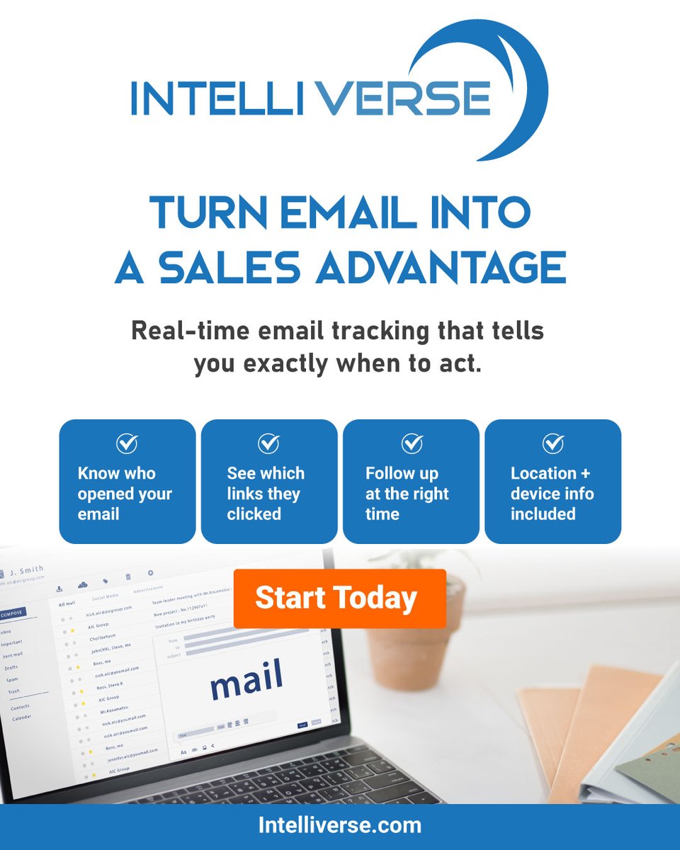 Intelliverse's tweet image. 𝗕𝗼𝗼𝘀𝘁 𝗬𝗼𝘂𝗿 𝗦𝗮𝗹𝗲𝘀 𝘄𝗶𝘁𝗵 𝗥𝗲𝗮𝗹-𝗧𝗶𝗺𝗲 𝗘𝗺𝗮𝗶𝗹 𝗧𝗿𝗮𝗰𝗸𝗶𝗻𝗴

📧 See opens | 🔗 Track clicks | ⏰ Perfect timing | 📍 Location insights

Close more deals 👉 intelliverse.com

#SalesGrowth #SmartSelling #EmailTracking