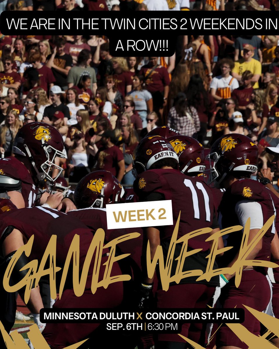 Bulldog fans we have another game in the Twin Cities Saturday September 6th!! Kickoff is at 6:30PM, we hope to see our fans in the surrounding area there‼️

#GoDogs | #EarnIt