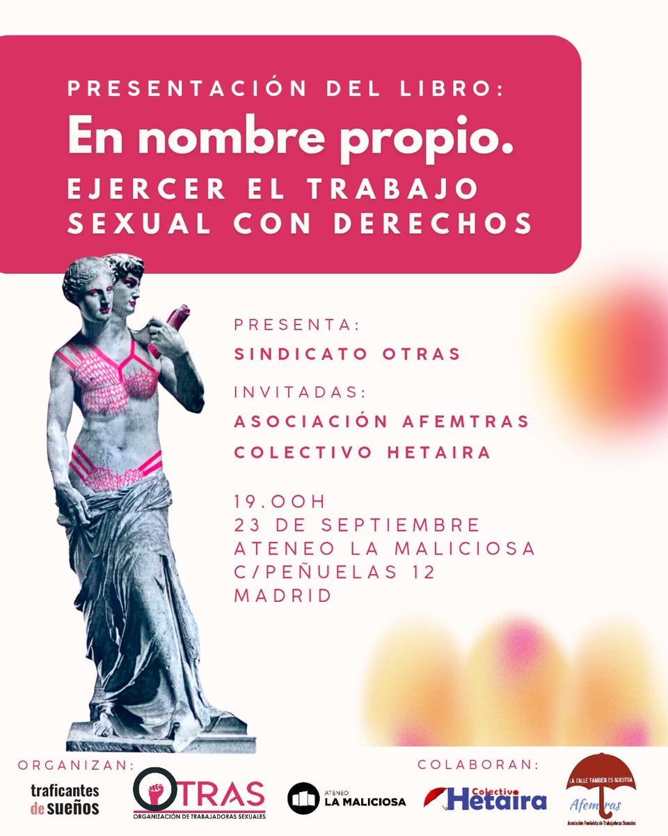 “En nombre propio” no es solo un libro: es la 1ª propuesta colectiva de las trabajadoras sexuales y la herramienta política más potente para defender los derechos 💜

📍 Ateneo La Maliciosa (MADRID)
🗓️ 23/09 ⏰ 19h
Nos acompañan Hetaira,  <a href="/AFEMTRAS_/">AFEMTRAS</a> y Josune Delgado.