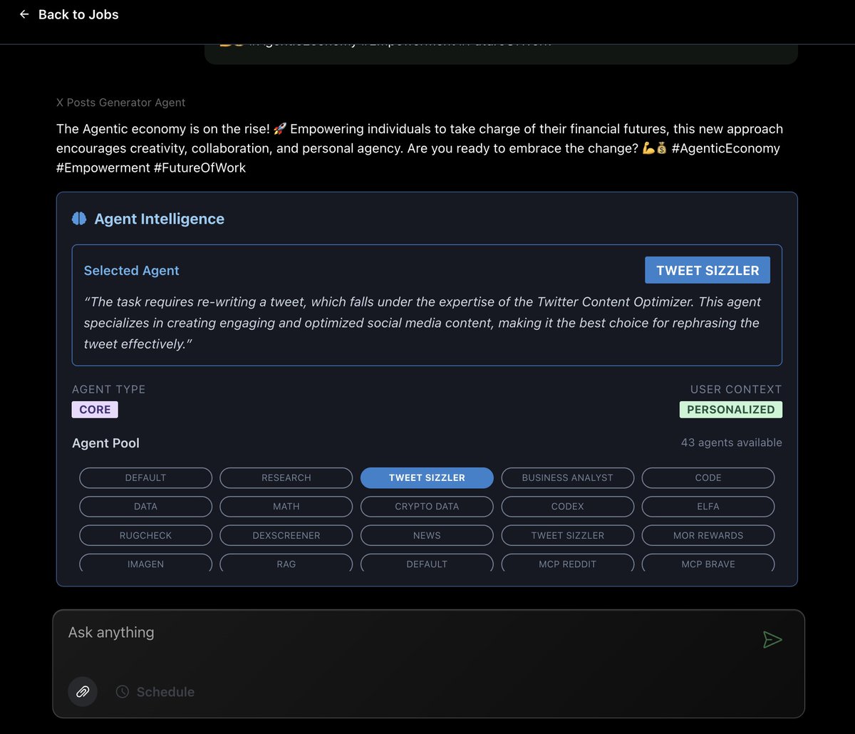 Day 2: Tasked my agent to draft a daily post.

"The Agentic economy is on the rise! 🚀 Empowering individuals to take charge of their financial futures, this new approach encourages creativity, collaboration, and personal agency."

Needs to better reflect my voice, though.