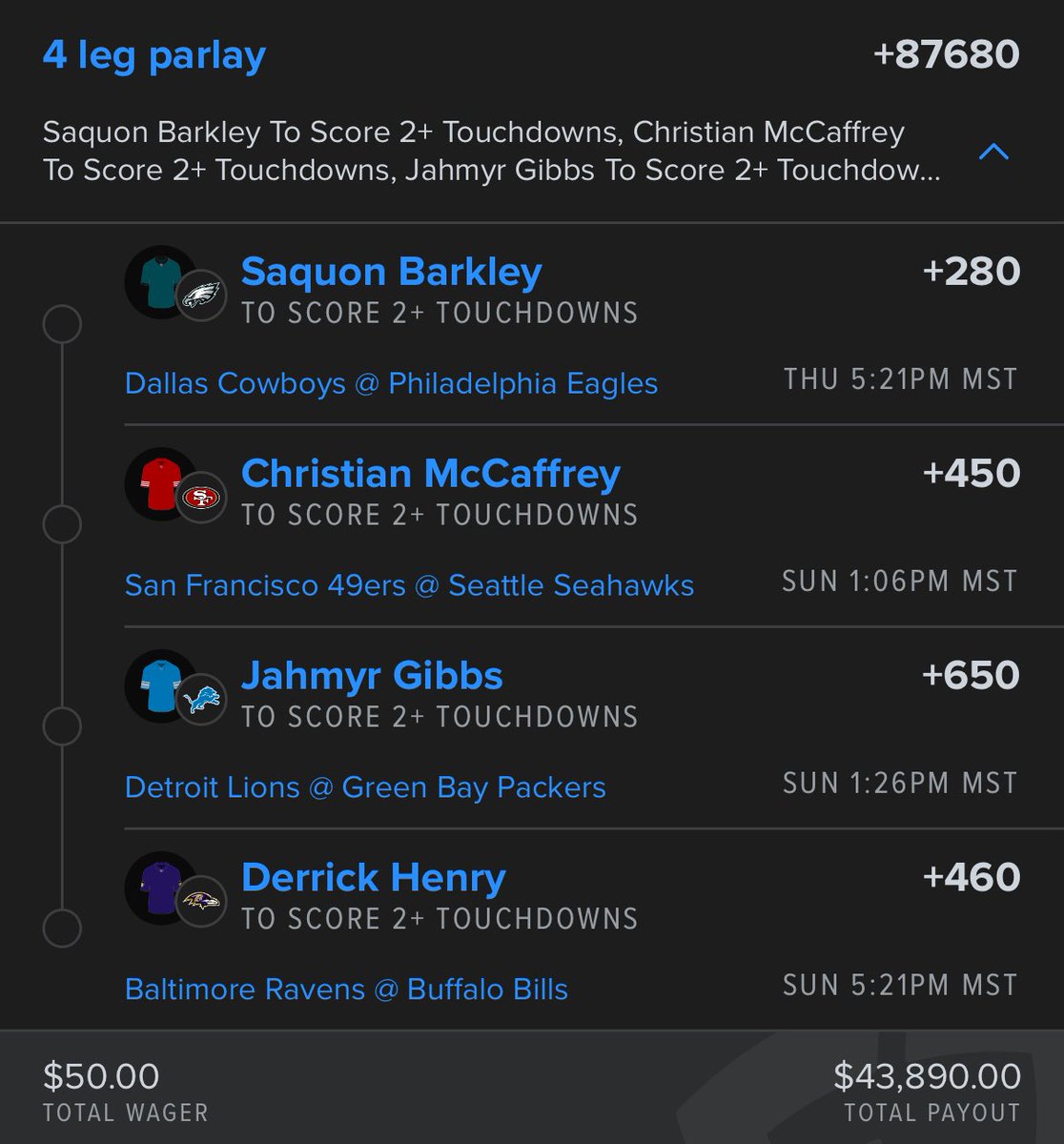 [ 2TD COMMITTEE ] 

NFL WEEK 1: SAQUON BARKLEY | CHRISTIAN MCCAFFREY | JAHMYR GIBBS | DERRICK HENRY

+876

YOU SEEN IT HERE FIRST. COMMENT IF YOU’RE TAILING IT.