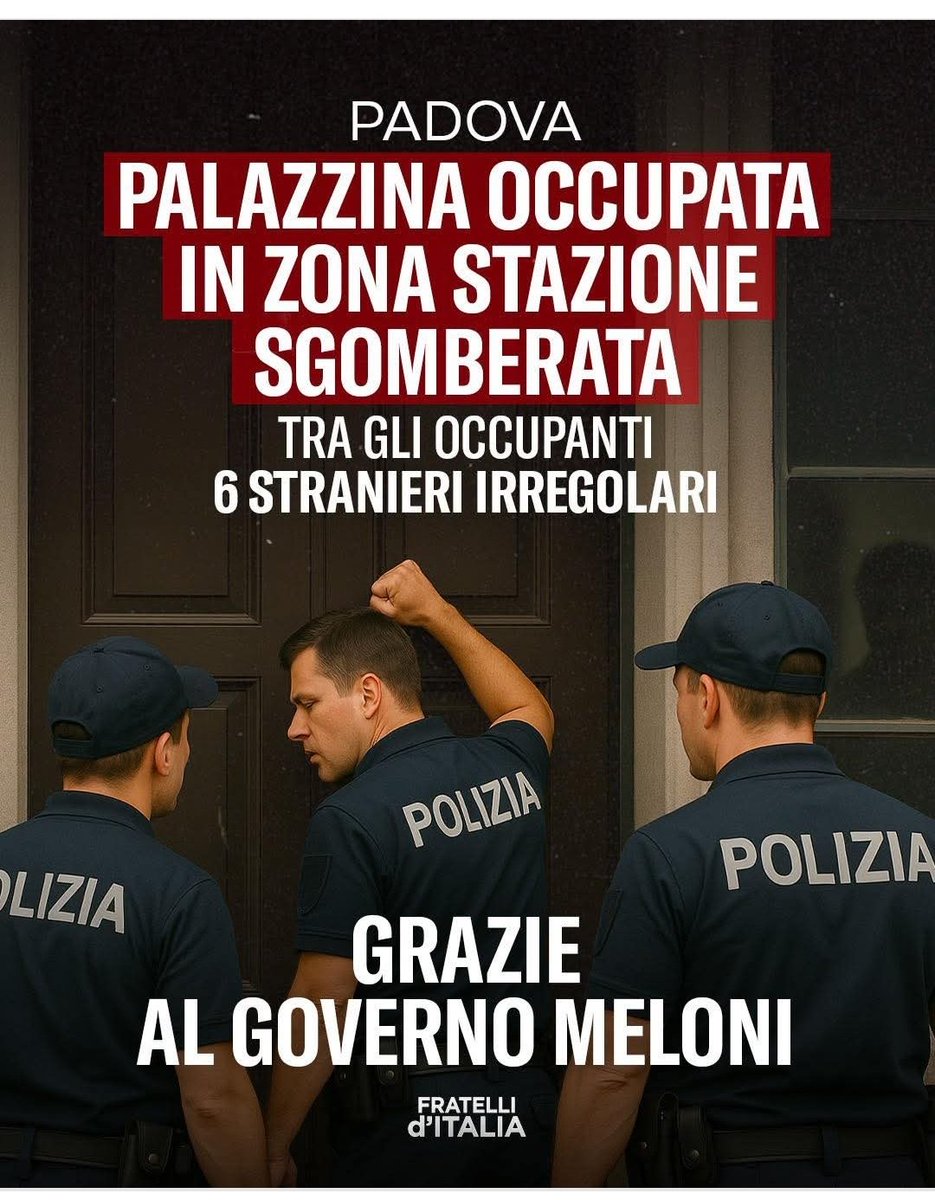 Le operazioni di sgombero degli immobili occupati procedono senza sosta. 

Gli occupanti abusivi rappresentavano un problema per gli italiani perbene, e il Governo Meloni è intervenuto a difesa della proprietà privata.