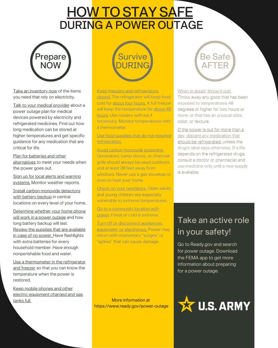 USArmyFortSill's tweet image. We're just one week out from the Black Start Exercise! Here are some tips to prep now, maintain during and be safe afterward!

See the full details here: spr.ly/6011AB3Vz

Thanks for your patience as we make sure our installation is energy #resilient and independent.