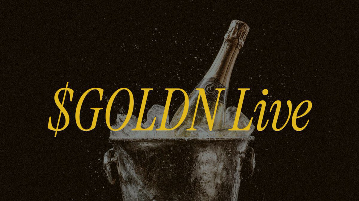 $GOLDN 代币发行图片，冰桶中的香槟瓶，带有 $GOLDN Live 文本