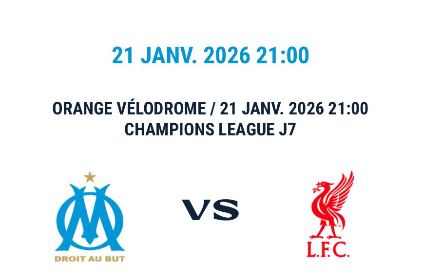 OM vs Liverpool
🗓️⏱️ 21/01 à 21h

Places dispo:
🎟️ - Virage Sud
🎟️ - Virage Nord
🎟️ - Ganay
🎟️ - Jean Bouin

👌🏻 Certifié par <a href="/biloEntraide/">OM BILLETS 🎟️</a>
💬📲 DM si intéressé
☝🏻 100% confiance : Preuves de vente/Retours satisfaction
#TeamOM #OMLFC #uefachampionsleague
