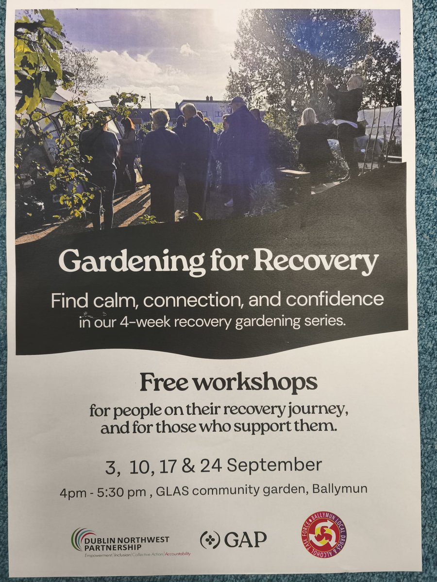 Starting today in the Glas Community Garden with GAP at 4pm today. Don't let the rain put you off there is an indoor space.