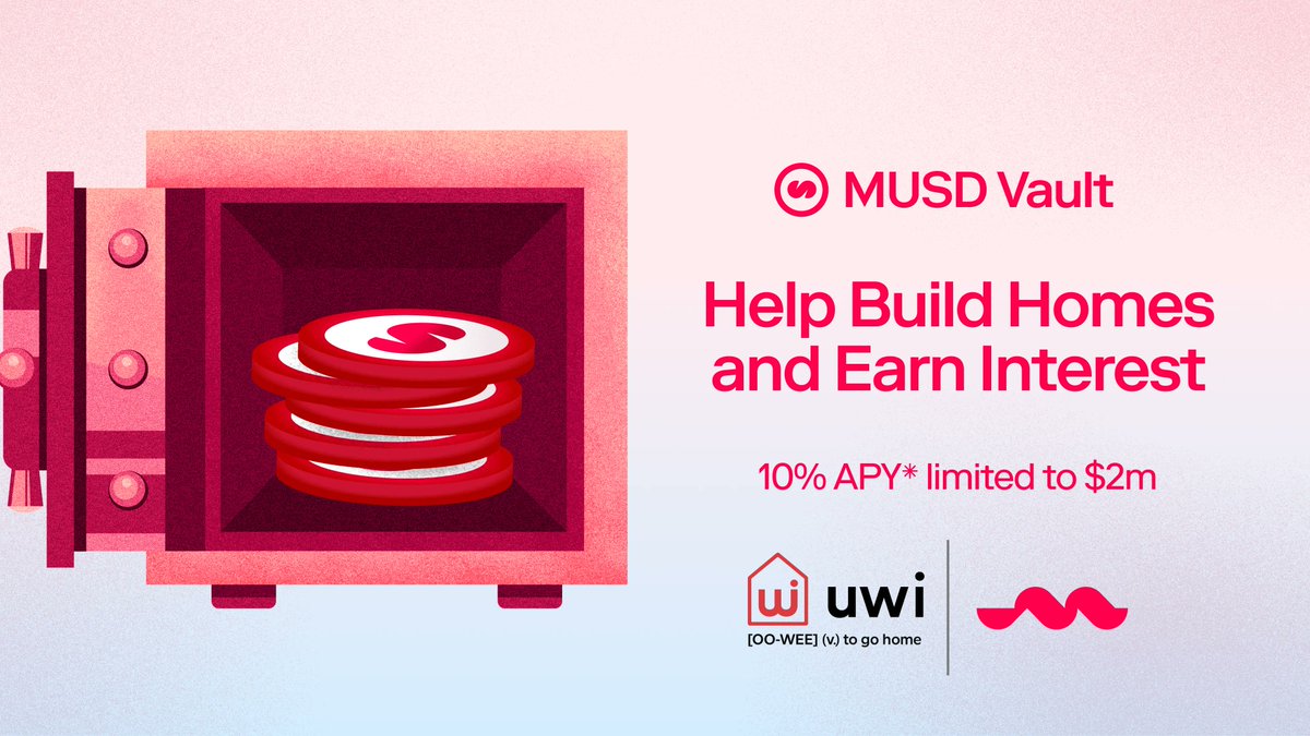 Your MUSD can now help build homes while earning yield 🏡

Introducing the Uwi MUSD Vault:
✅ 10% fixed APR
✅ 3 month lockup
✅ $2M cap / 200 users max

Curated by <a href="/projectolalabs/">Say ola! 👋</a>, powered by Mezo.
The first RWA vault for MUSD is here.
