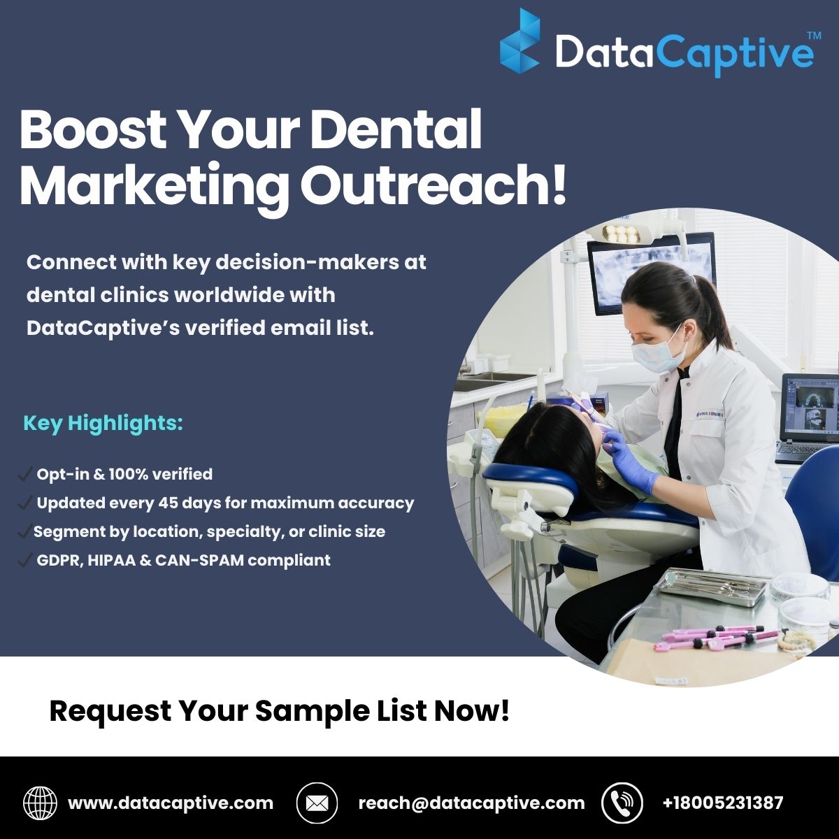 RubyMathew007's tweet image. 🦷 Reach verified decision-makers at dental clinics!

DataCaptive’s Dental Clinics Email List = 95%+ accuracy, geo-segmentation, updated every 45 days &amp;amp; fully compliant.

Boost ROI &amp;amp; open rates today!

Get your sample list now-bit.ly/4n6YM3W

#DentalMarketing #EmailList