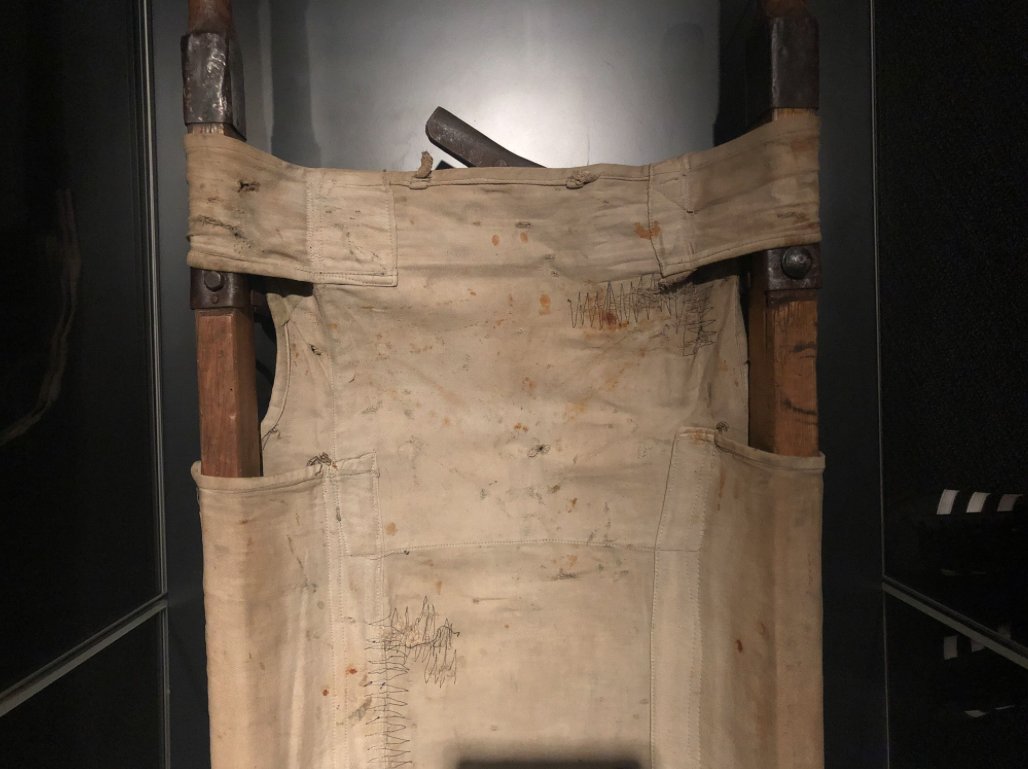 This stretcher was mainly used not to care for the injured, but to carry those exhausted and sick to a gas chamber or transport corpses to the crematorium.

Stretcher from <a href="/AuschwitzMuseum/">Auschwitz Memorial</a> collections now on view at  <a href="/auschwitzxhibit/">Auschwitz Exhibition</a>