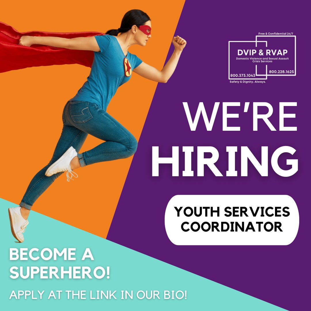 DVIPIOWA's tweet photo. DVIP &amp; RVAP is hiring! We are seeking dedicated superheroes to fill the roles of Youth Services Coordinator and Regional Client Advocacy Services Coordinator for Lee and Van Buren Counties. Visit the link in our bio to learn more and apply.

#DVIPRVAP #Iowa #Hiring #Job #Apply https://t.co/jelg7wA4sP