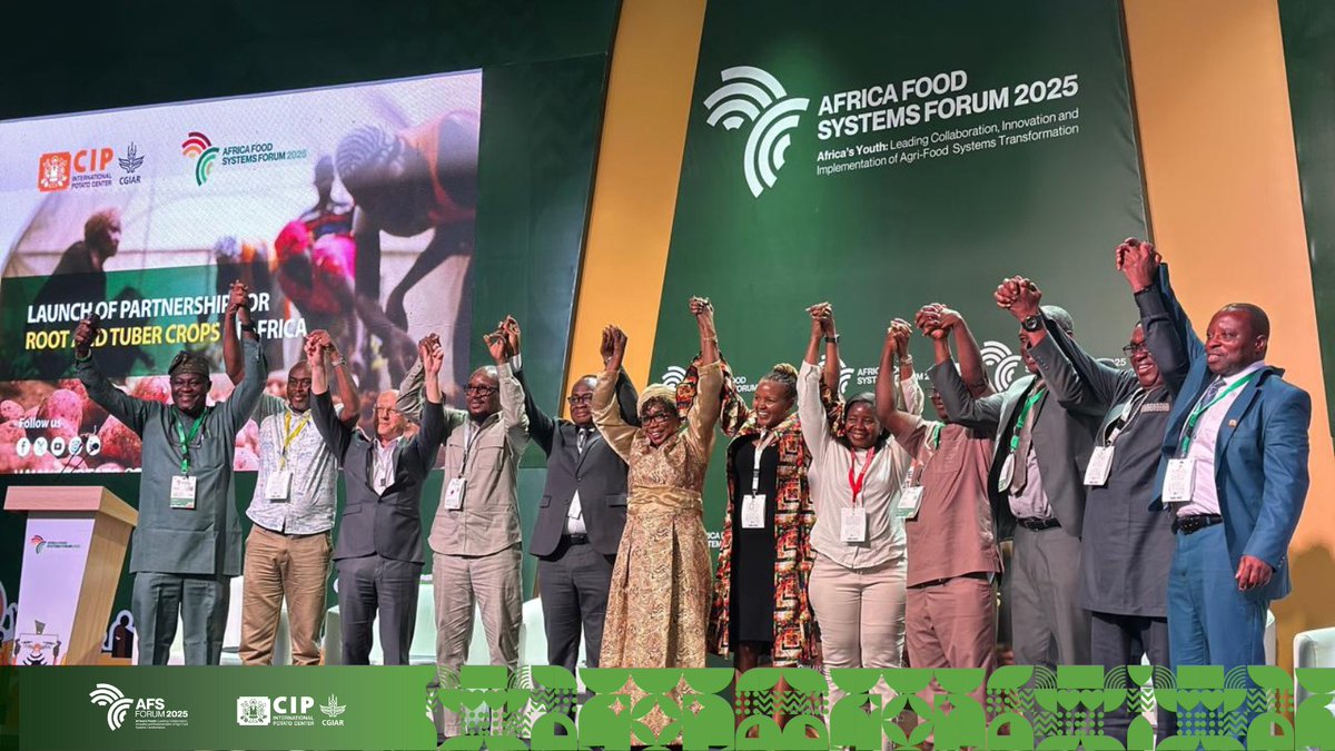 🔊 | CIP at #AFSForum2025

CIP and partners have officially launched the Partnership for Root and Tuber Crops in Africa at the Africa Food Systems Forum in Dakar, Senegal. 

This Partnership marks a bold step toward positioning Root and Tuber Crops (RTCs) as key drivers of