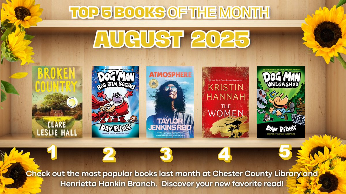 ChesCoLibrary's tweet image. Here are the Top 5 Most Borrowed Books from Chester County Library &amp;amp; Hankin Branch in August—did your fave make the list? 📚
👉 chesp.na.iiivega.com/search
#TopReads #AugustReads #LibraryLove #BookTok
