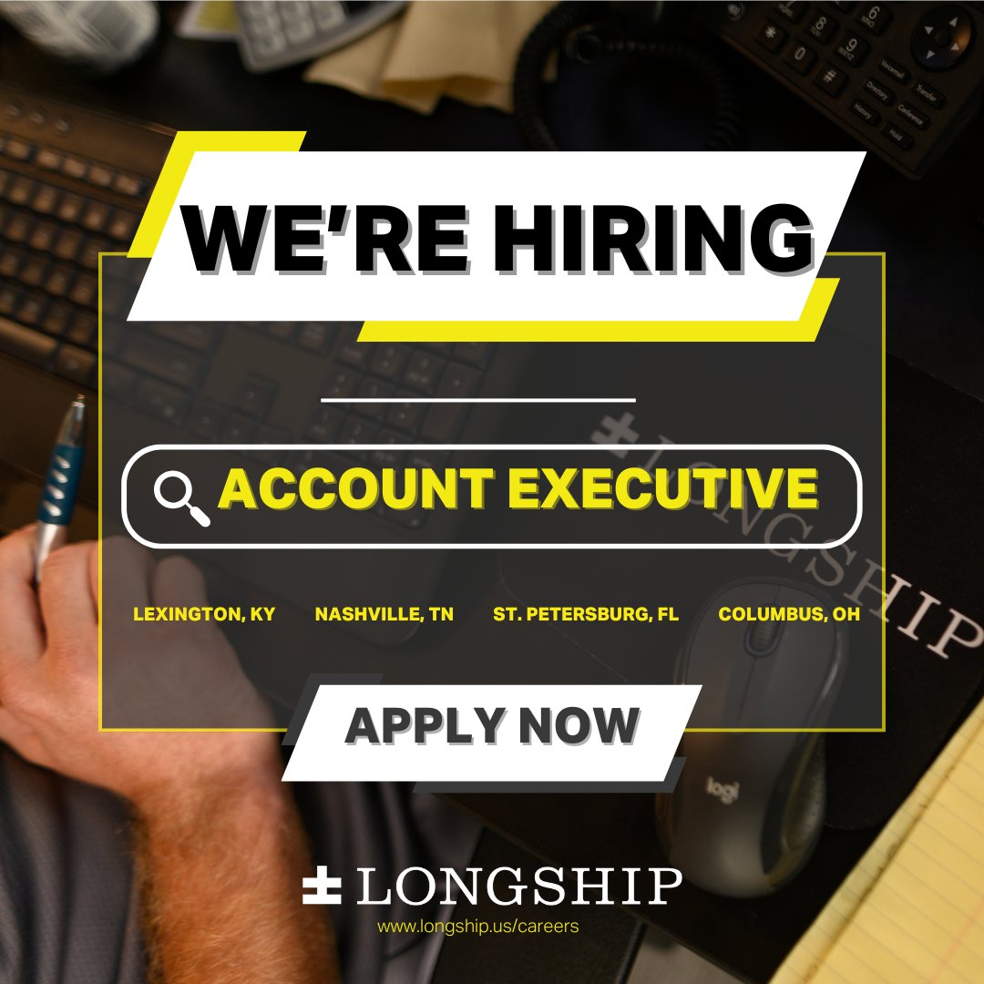 LongshipLex's tweet image. Longship is growing, and we want YOU to #JoinTheShip!

Open Account Executive positions available in:

📍 Lexington, KY (HQ)
📍 Nashville, TN
📍 St. Petersburg, FL
📍 Columbus, OH

Apply now: 👉 longship.us/careers 👈

#longshipcareers