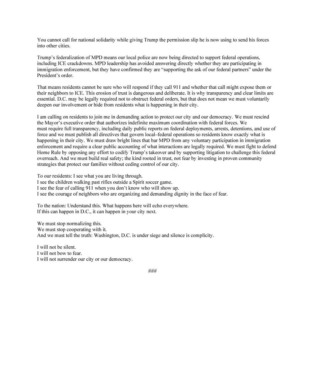 CMRobertWhiteDC's tweet image. STATEMENT FROM COUNCILMEMBER ROBERT WHITE: URGENT CALL TO END FEDERAL OCCUPATION IN D.C.