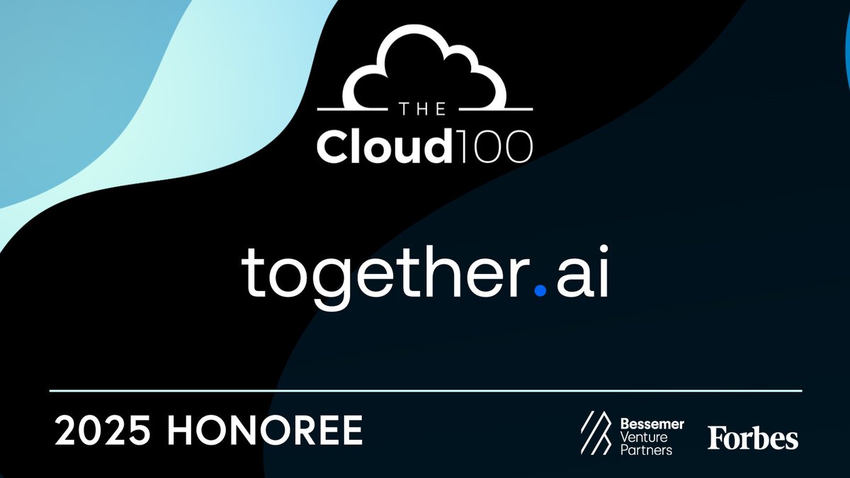togethercompute's tweet image. ☁️ Big news: Together AI has made the 2025 Forbes Cloud 100!

This list recognizes the world’s top privately-held cloud companies and we’re thrilled to be included 🏆
