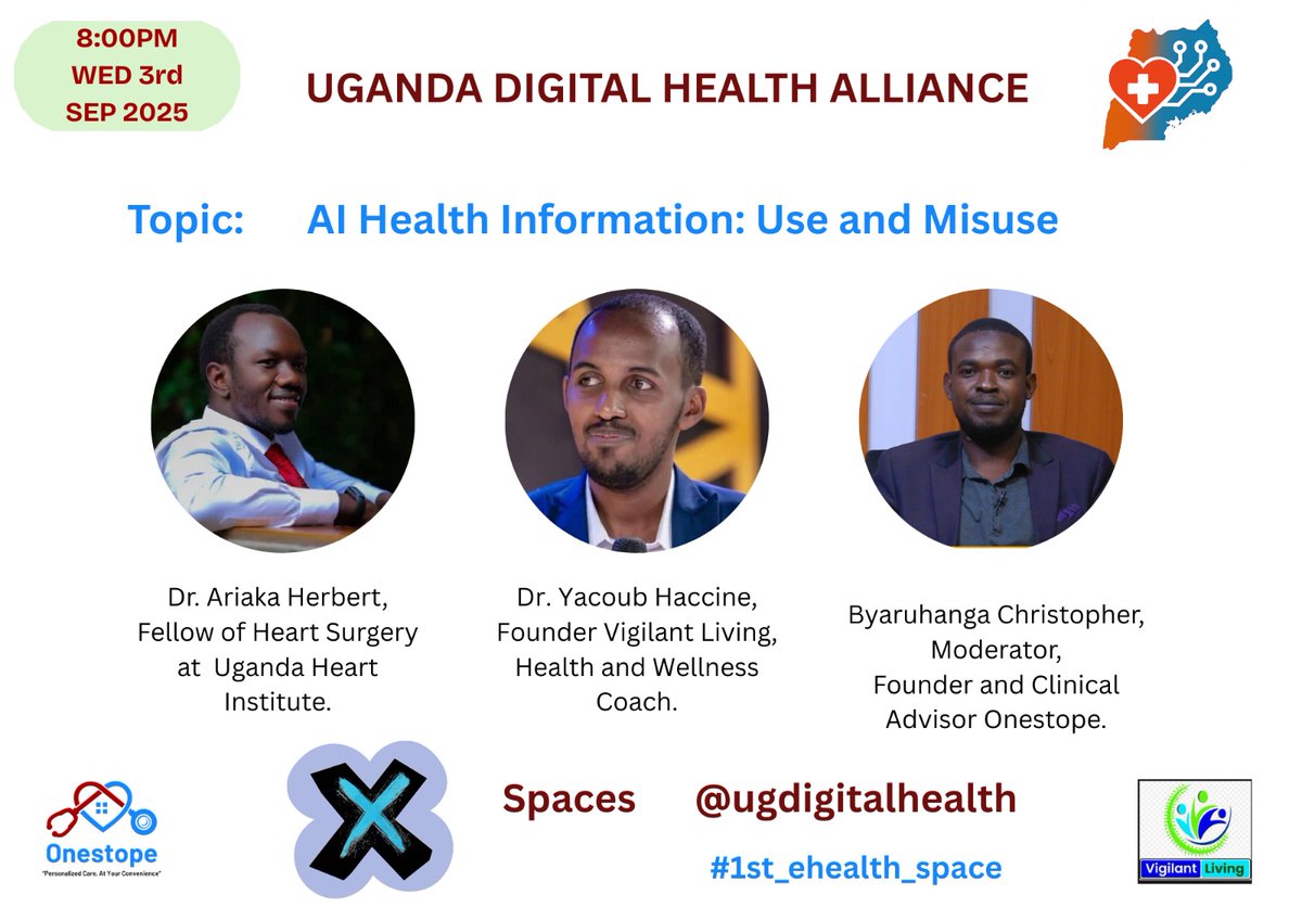 ugdigitalhealth's tweet image. Hi everyone, don&apos;t miss out on tonight&apos;s hot topic at 8 pm as we discuss the use and misuse of AI for health information as we continue to navigate and understand the growing digital landscape.
x.com/i/spaces/1ZkJz…
