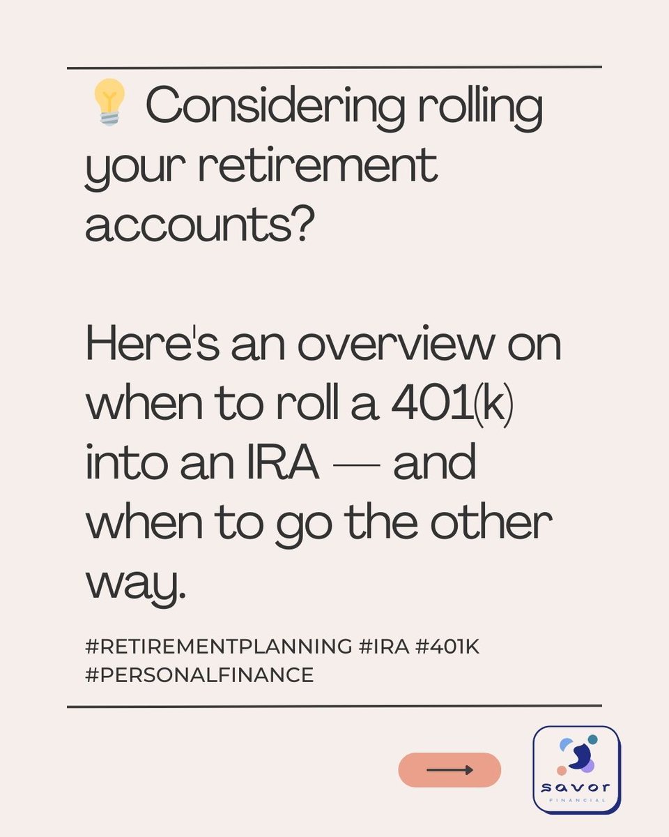 leidengcfp's tweet photo. 💡 Considering rolling your retirement accounts? Here's an overview on when to roll a 401(k) into an IRA — and when to go the other way.
#RetirementPlanning #IRA #401k #PersonalFinance
#ThisIsHowWeRoll https://t.co/lhXvKOKhBQ