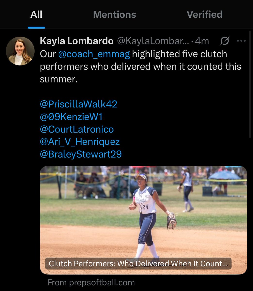 Kenzie White 2028 (@09kenziew1) on Twitter photo Thank you <a href="/KaylaLombardo11/">Kayla Lombardo</a> <a href="/coach_emmag/">Emma Gaston</a> and <a href="/PrepSoftball/">Prep Softball π₯</a> for the recognition! Summer was great and excited for the fall! ππ€ #classof2028 #YouOweYou <a href="/MojoPardue/">Mojo Pardue</a> <a href="/CliffWhite123/">Cliff White</a> <a href="/TnMojoFastpitch/">Tennessee Mojo fastpitch</a> <a href="/GoCHSSoftball/">CHS Softball</a> <a href="/TopPreps/">TOP PREPS @TopPreps | X | Sports News & Recruiting</a> Thank you <a href="/KaylaLombardo11/">Kayla Lombardo</a> <a href="/coach_emmag/">Emma Gaston</a> and <a href="/PrepSoftball/">Prep Softball π₯</a> for the recognition! Summer was great and excited for the fall! ππ€ #classof2028 #YouOweYou <a href="/MojoPardue/">Mojo Pardue</a> <a href="/CliffWhite123/">Cliff White</a> <a href="/TnMojoFastpitch/">Tennessee Mojo fastpitch</a> <a href="/GoCHSSoftball/">CHS Softball</a> <a href="/TopPreps/">TOP PREPS @TopPreps | X | Sports News & Recruiting</a>