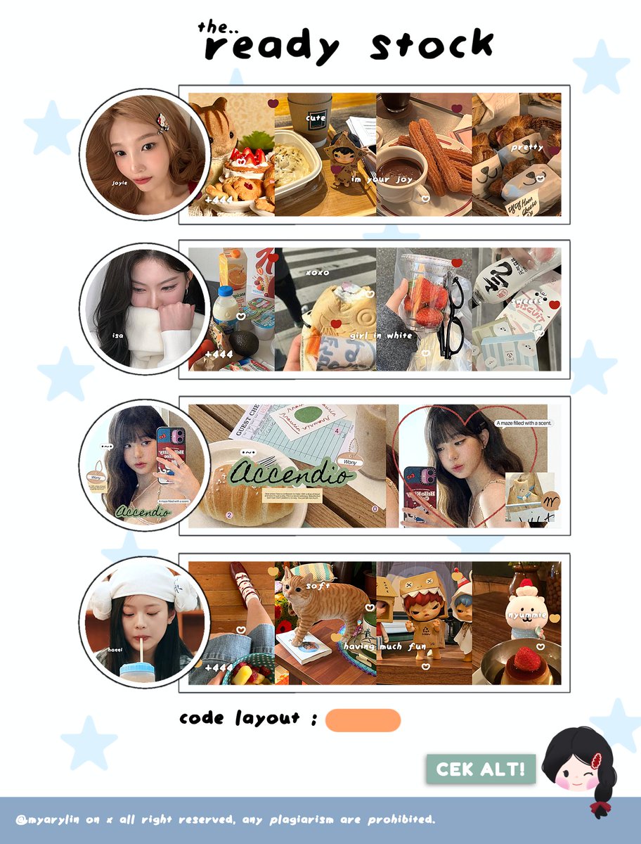 boleh bantu repost? timakaci ya 🍎🧃

halo aku ada 4 layout ready stock rs ciwi cantik yang bisa kamu bawa pulang lewat dm aku sekarang juga! 🥺💗💗 untuk harganya ada di ALT ya, jajan yuk! 💌🎀
#zonauang #zonajajan