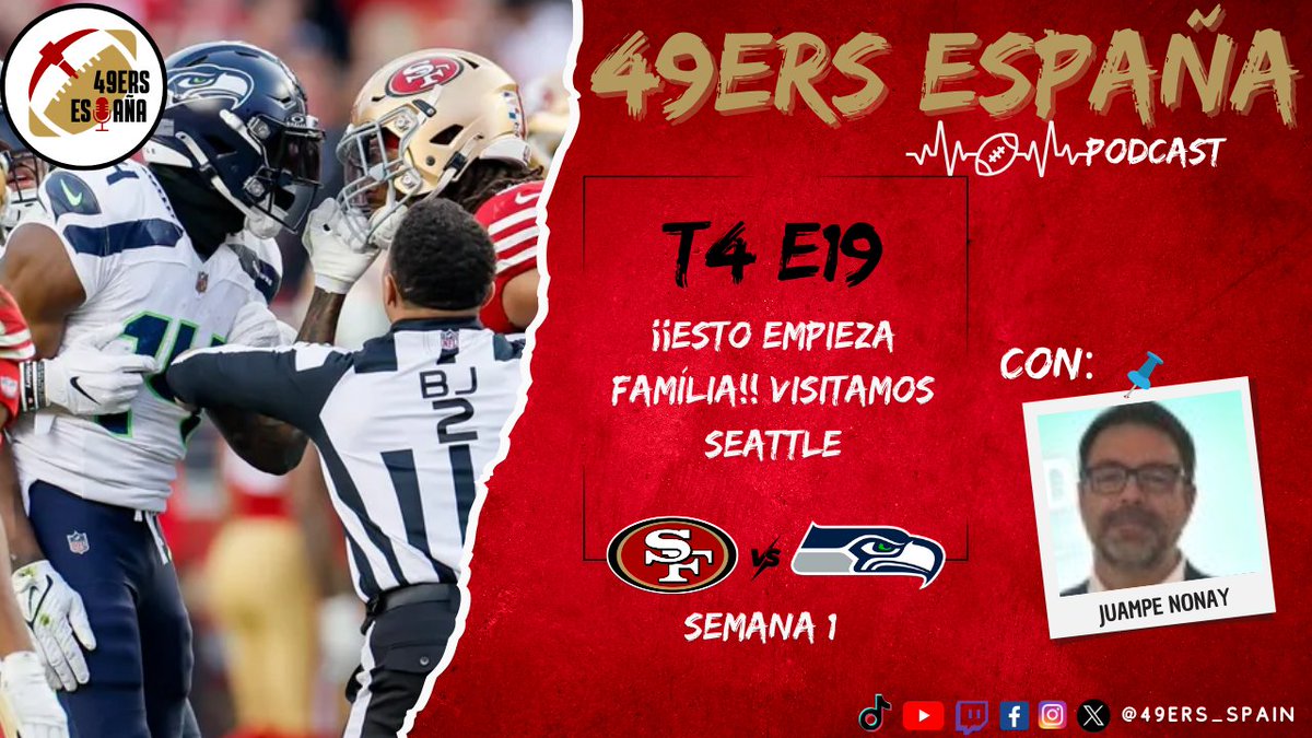 🎙️49ers España 𝗣𝗼𝗱𝗰𝗮𝘀𝘁🎙️ 
📽️ T4 E19
📆 Miércoles 3 de septiembre 
⌚22:00🇪🇦/14:00🇲🇽
📍#Youtube ⤵️
youtube.com/watch?v=Nj3MC2…
📍#Twitch ⤵️
twitch.tv/49ers_spain

 Esto empieza, la <a href="/NFL/">NFL</a> ya está aquí. No empieza suave, no, SEATTLE WEEK 🤘. Todo con <a href="/juampex/">Juan Pedro Nonay</a> ❤️❤️

#49ersESP