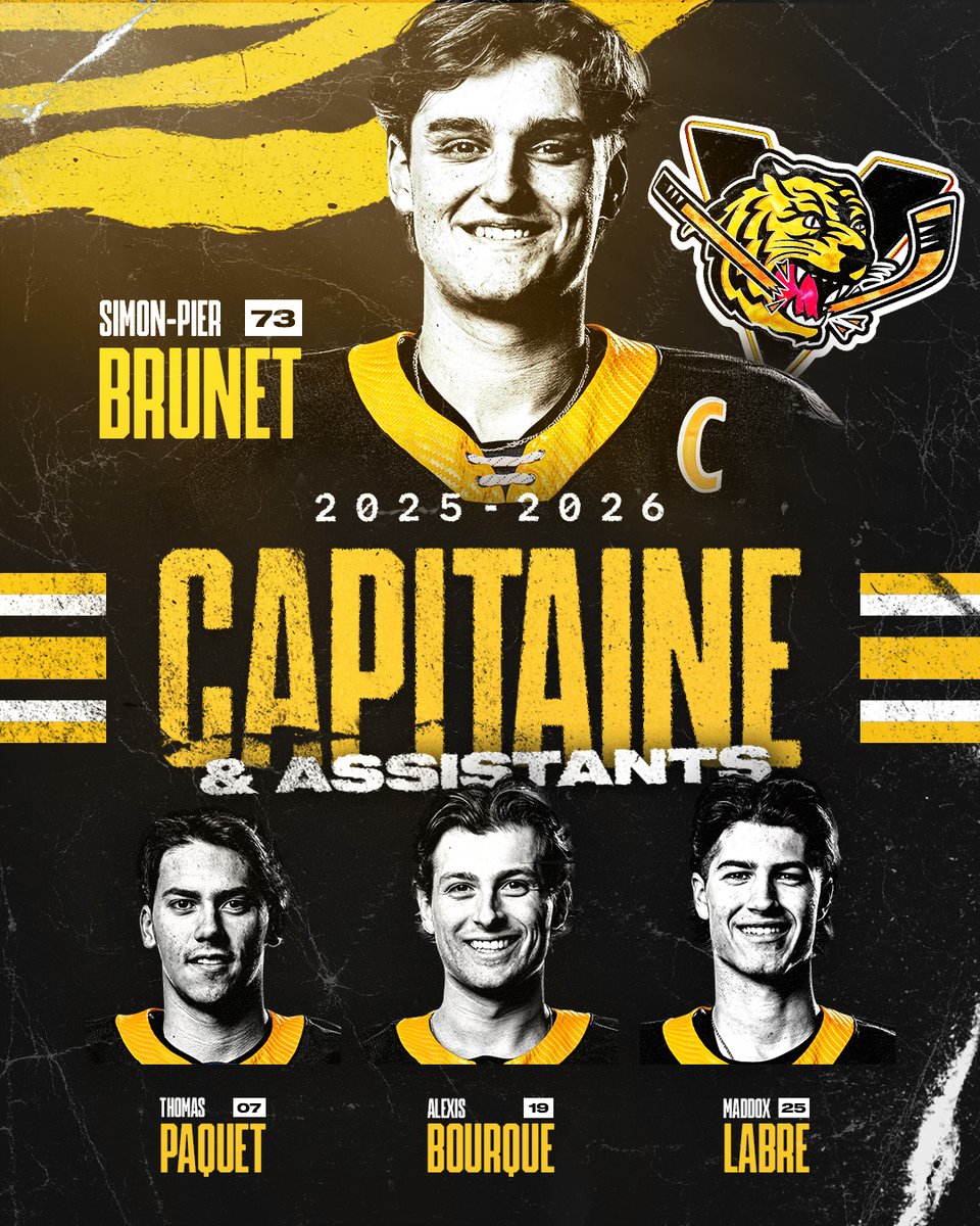 TigresVicto's tweet image. Simon-Pier Brunet devient le 33e capitaine dans l'histoire des Tigres ! 

Alexis Bourque, Thomas Paquet et Maddox Labre seront les assistants. 

Détails: bit.ly/TDV-030925

#GoTigresGo