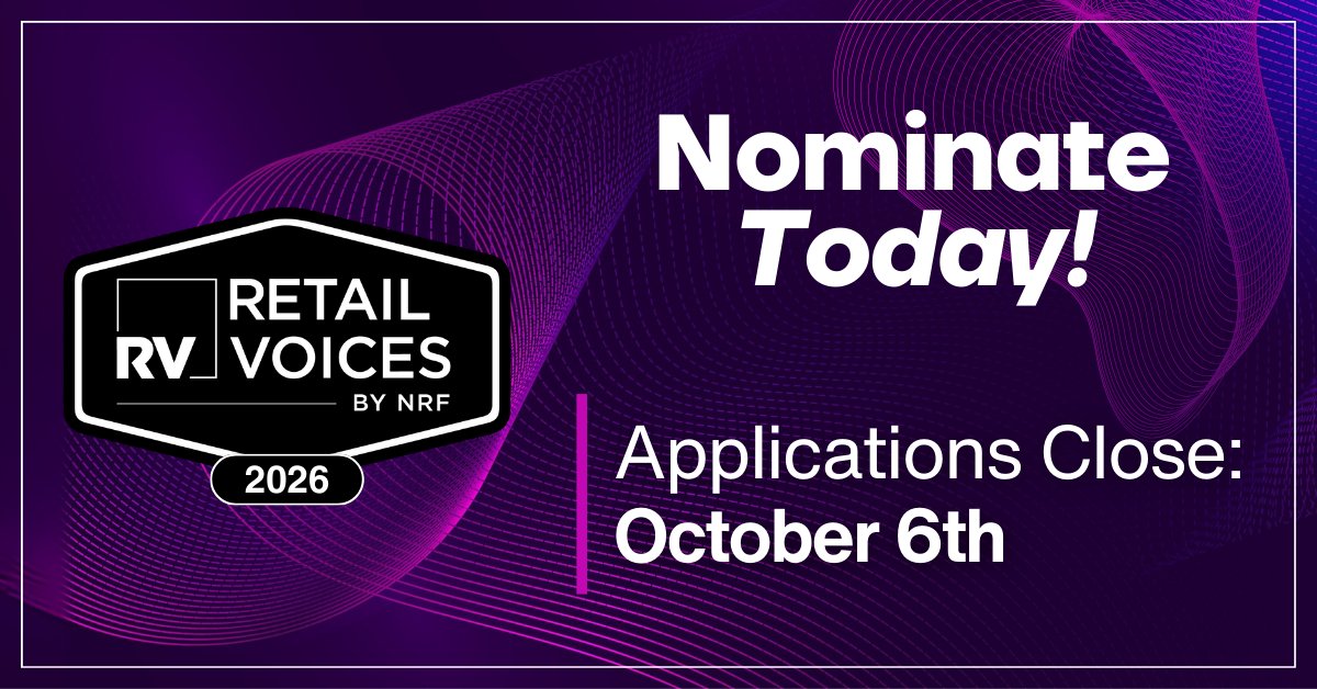 BIG NEWS! Your chance is here! 🔊 Nominations are open for Retail Voices 2026 by National Retail Federation. 

Submit your application: bit.ly/4p6vUe0

Read the full press release: bit.ly/480anxj

#NRF #RetailVoices #RetailVoicesbyNRF #RetailVoices2026