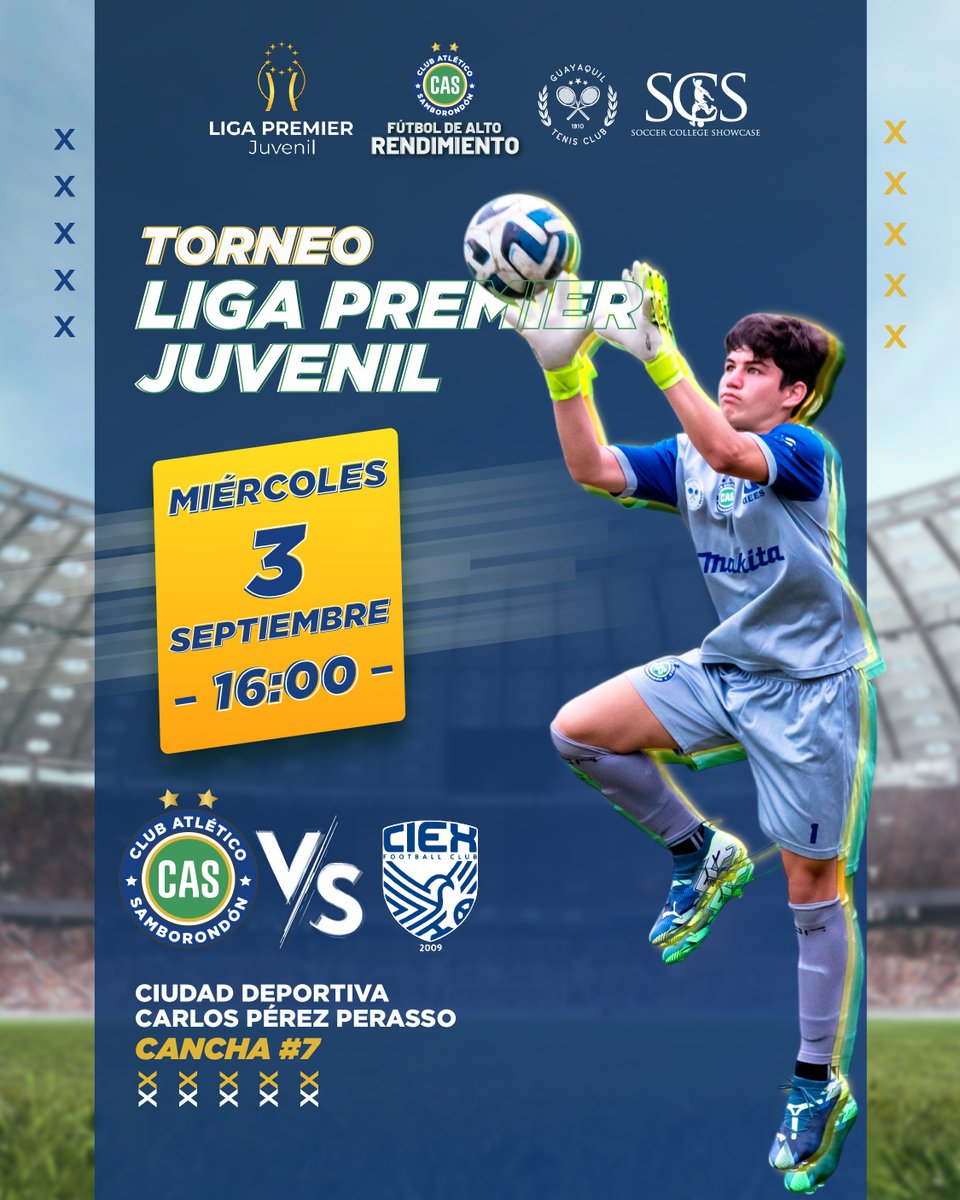 🔥 Nueva jornada en la Liga Premier Juvenil ⚽

CAS Sub 18 salta al campo para enfrentarse a CIEX, en una nueva jornada que pone a prueba talento, estrategia y carácter competitivo. 💪

📍 Ciudadela Deportiva Carlos Pérez Perasso | cancha #7
🗓️ Miércoles 3 de septiembre |🕗 16:00