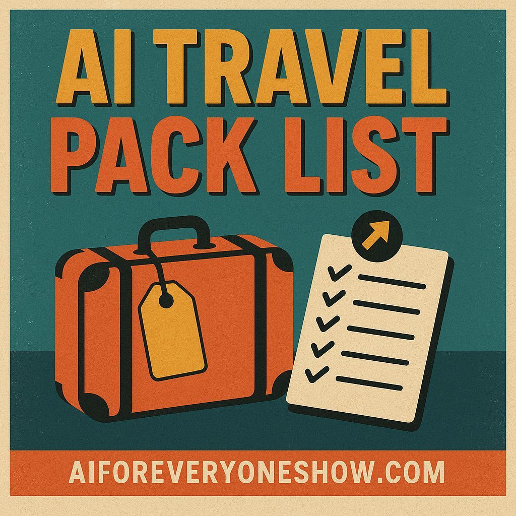 Heading out on vacation? 🌴🧳
Tell AI: “I’m going to Italy for 10 days in September. What should I pack?”
It’ll build a custom checklist for you.

Watch the AI for Everyone Show at aishow.io/youtube

#TravelTips #AIHelp #AIforEveryoneShow