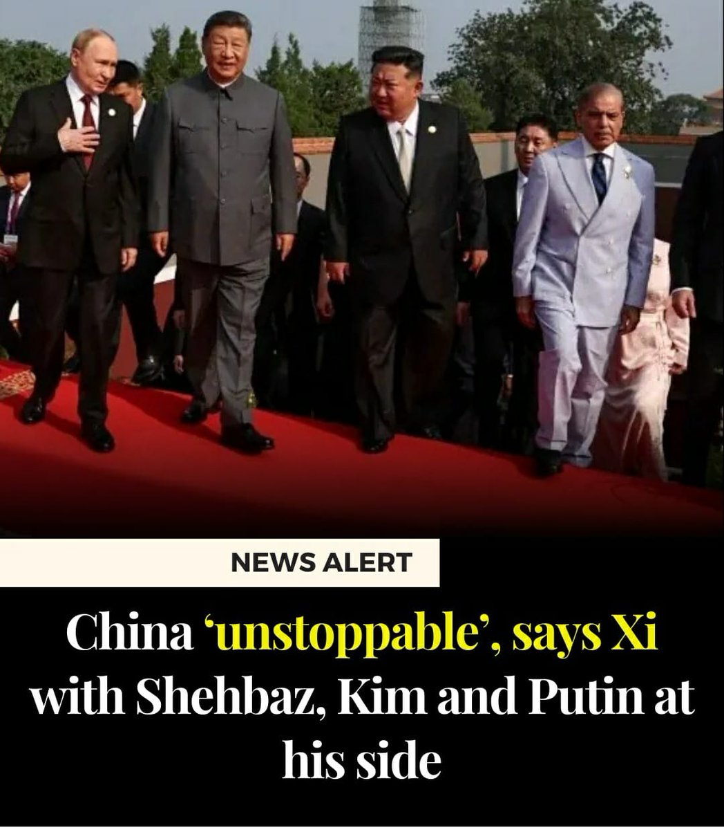 AshrafShro81962's tweet photo. United front—Xi, Putin, Kim &amp; Shehbaz step together.
#China #XiJinping #Putin #KimJongUn #Shehbaz https://t.co/u7RU38FSYt