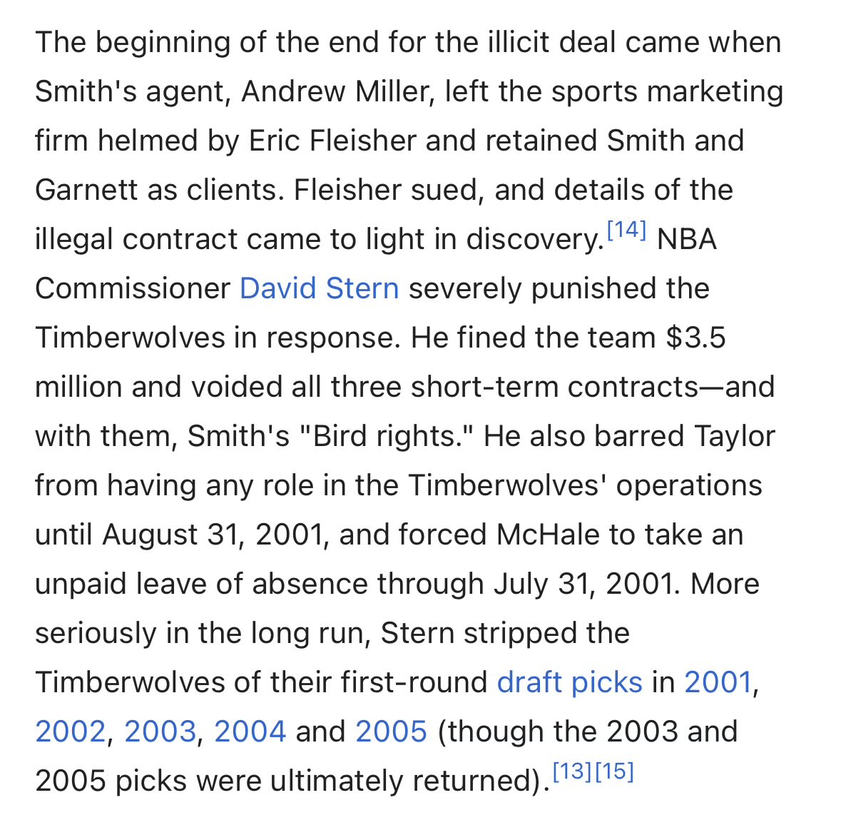 Matty Double Dribbles (@matttyranny) on Twitter photo Some historical context: the TWolves circumvented the salary cap by promising Joe Smith a future deal if he signed below market value
Stern voided the contract, removed the CEO, and ultimately voided three draft picks Some historical context: the TWolves circumvented the salary cap by promising Joe Smith a future deal if he signed below market value
Stern voided the contract, removed the CEO, and ultimately voided three draft picks