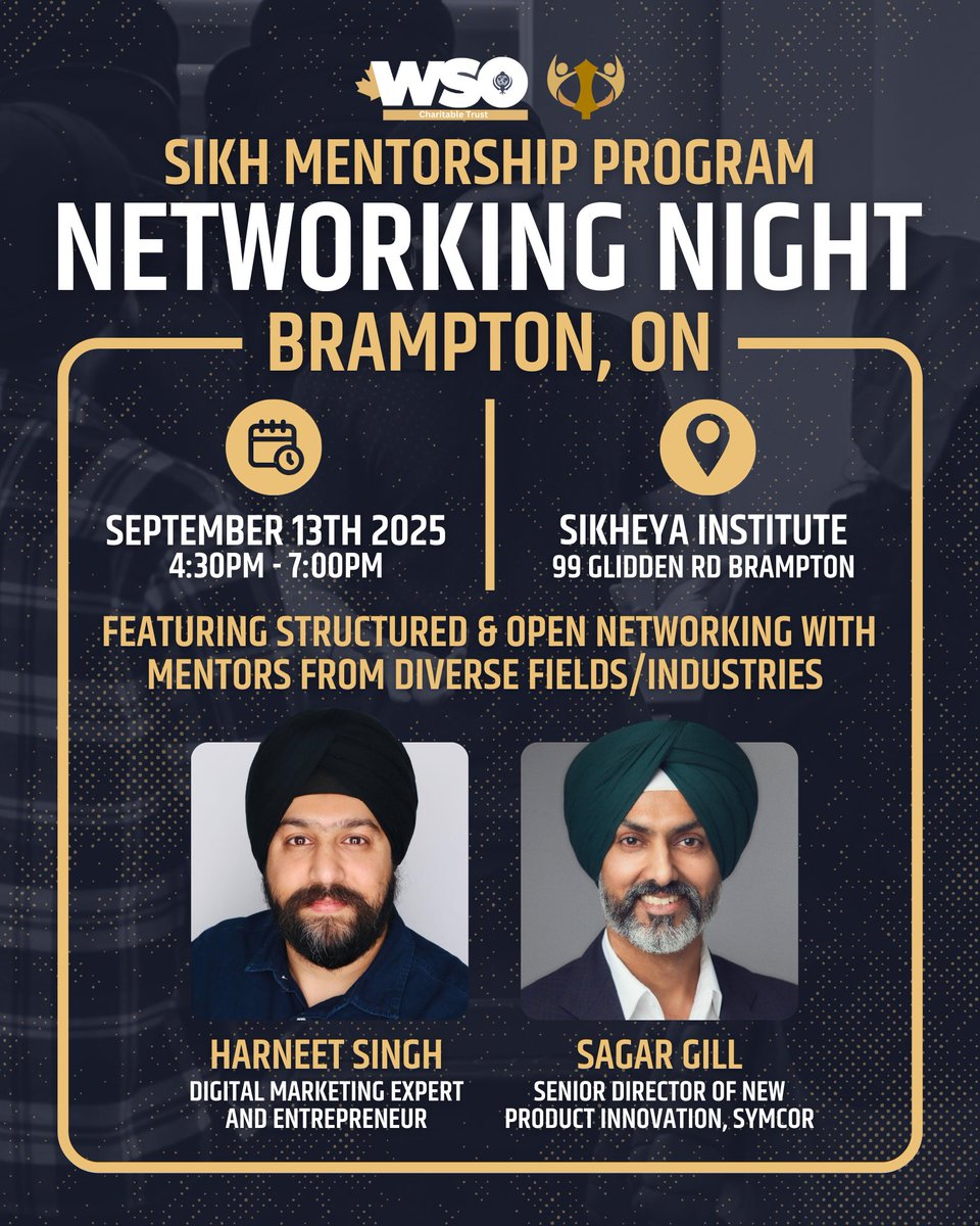 WorldSikhOrg's tweet image. Join us in Brampton, ON on Saturday September 13th!
We’re bringing the community together for an exciting networking event in Brampton, ON. Come connect with professionals, meet mentors from diverse fields, and build meaningful relationships that can help shape your journey.…
