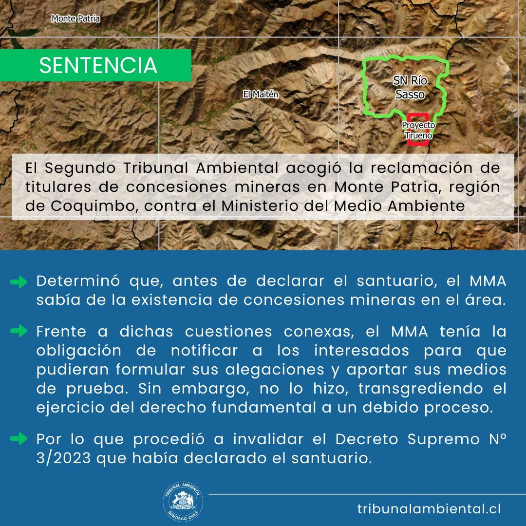 SENTENCIA⚖️
Por grave omisión del <a href="/MMAChile/">Ministerio del Medio Ambiente</a>: <a href="/TrAmbiental/">Segundo Tribunal Ambiental / Environmental Court</a> acogió reclamación, anulando resolución que declaró el Santuario de la Naturaleza río Sasso, en la región de Coquimbo
👉tribunalambiental.cl/sentencia-r-48…