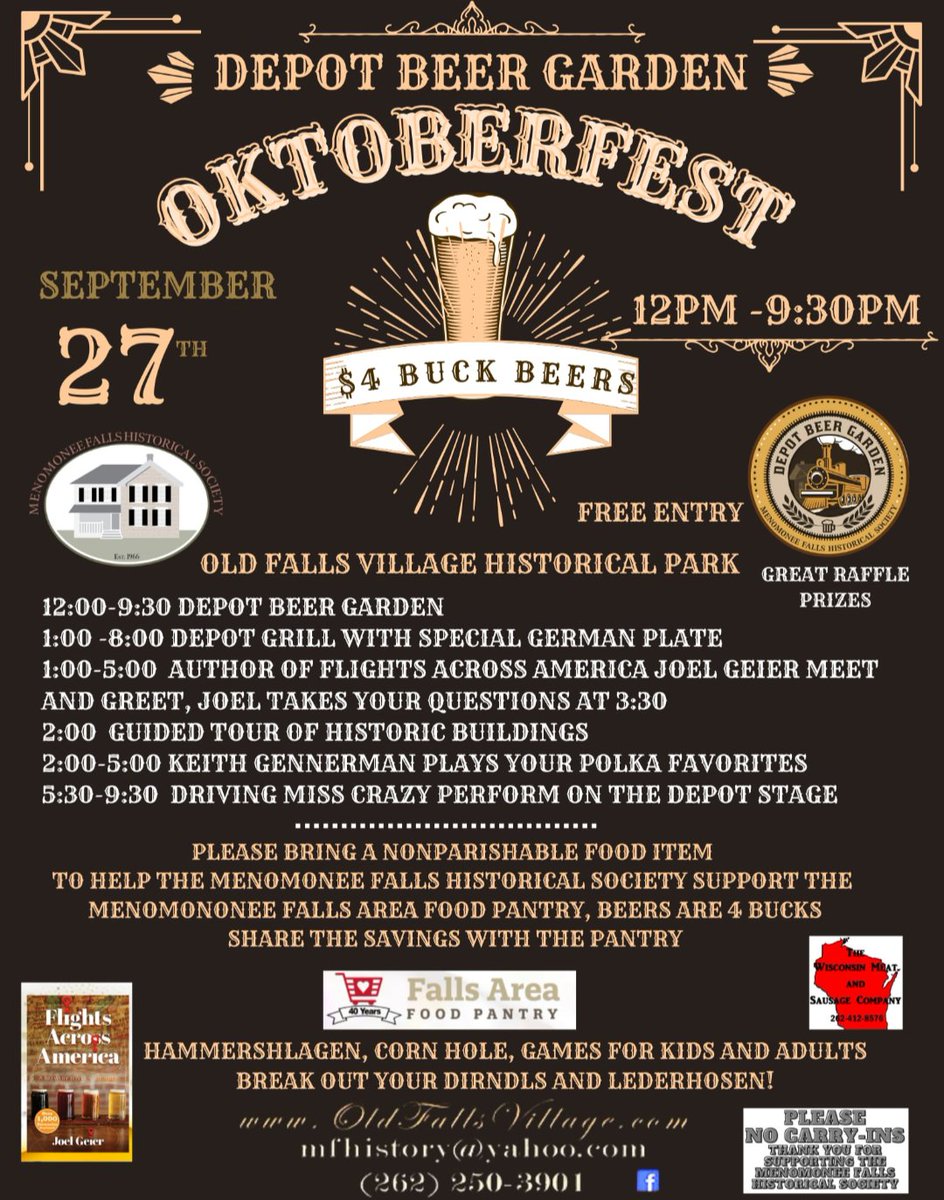 I'm excited to be appearing at the Oktoberfest event later this month at the Depot Beer Garden in Menomonee Falls! Come hang out, drink some beer, listen to music, and buy a book! 🍻